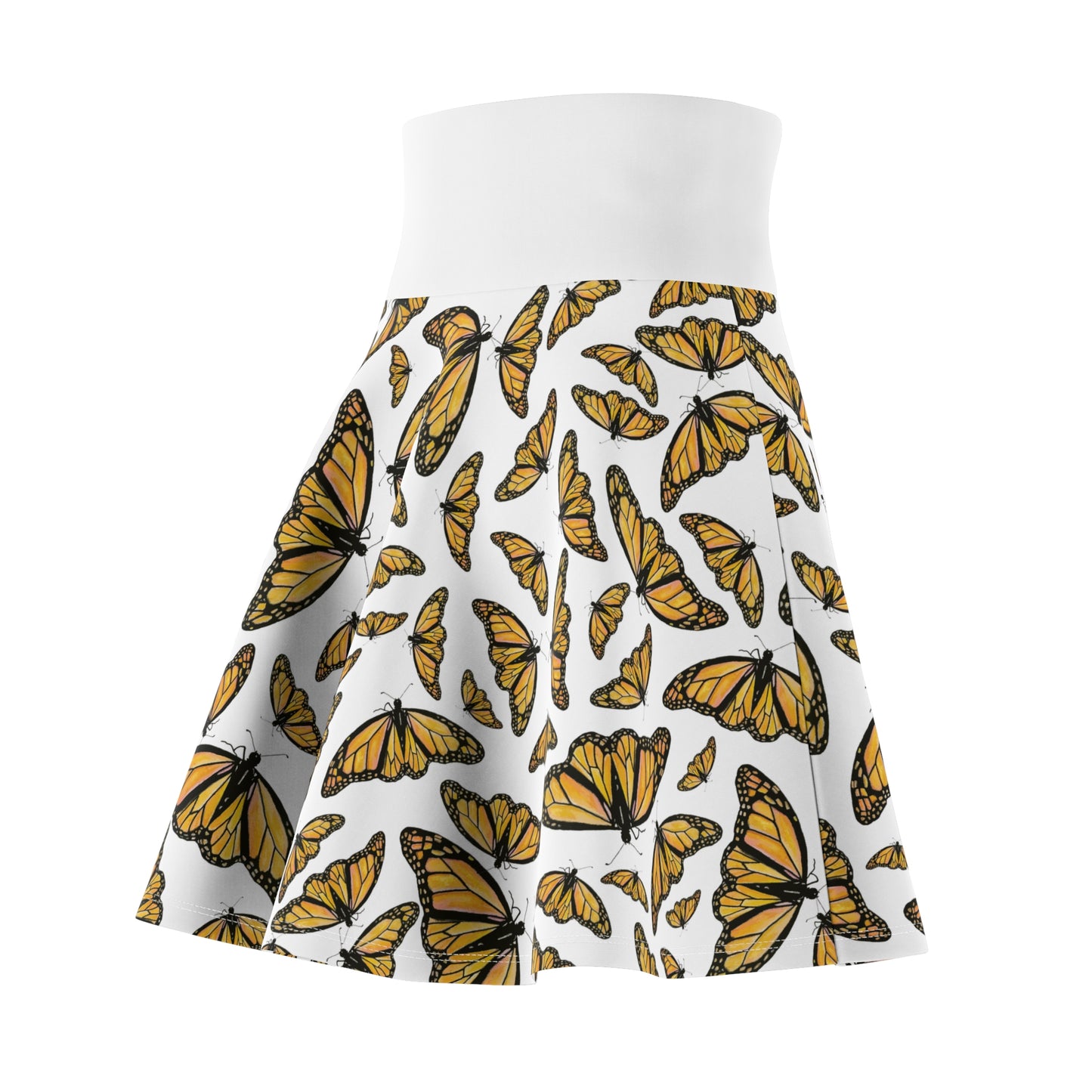 Women's Skater Skirt, Monarch, White Background, Butterfly, Kamama