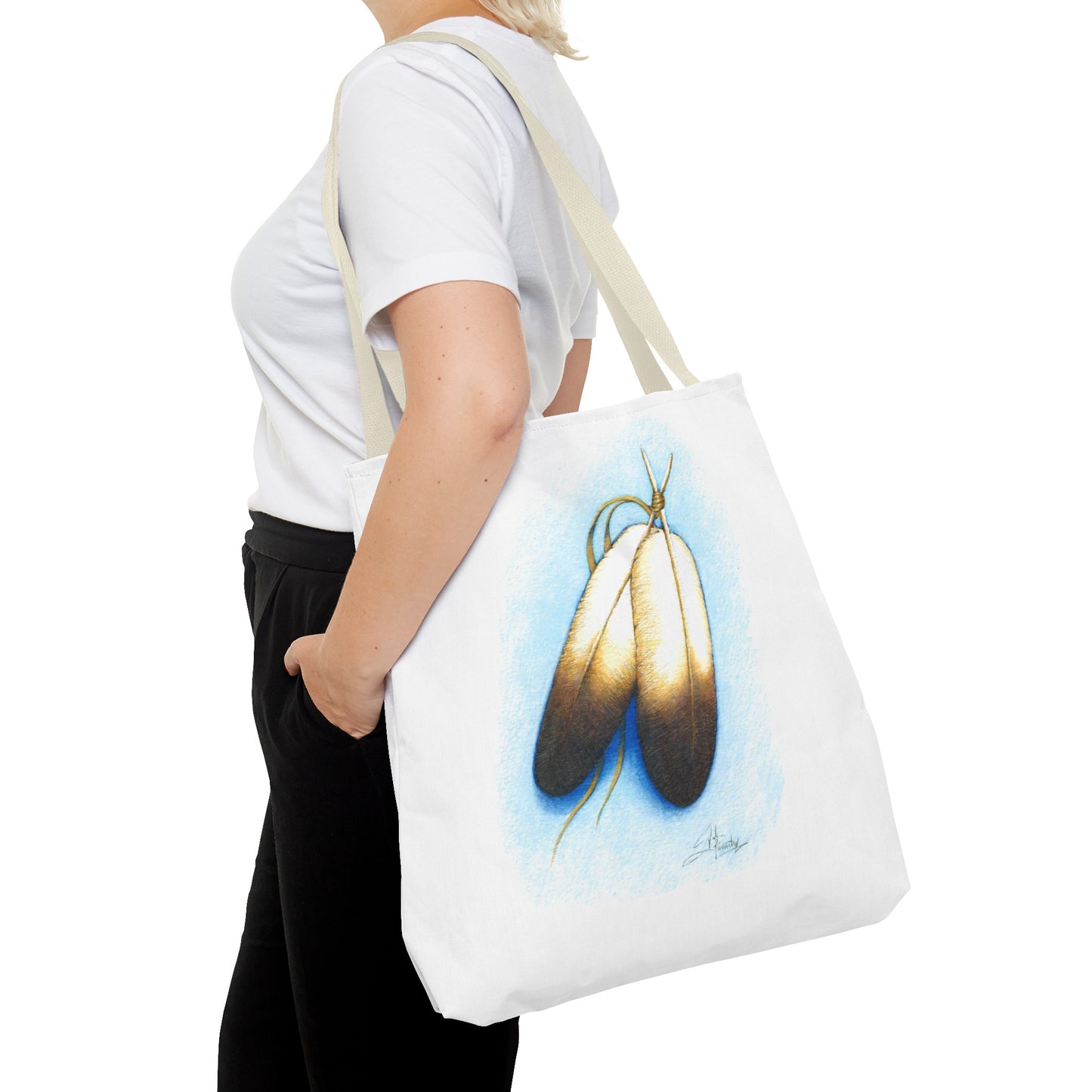 Double Feather Tote Bag, Native American design, book bag, powwow tote bag