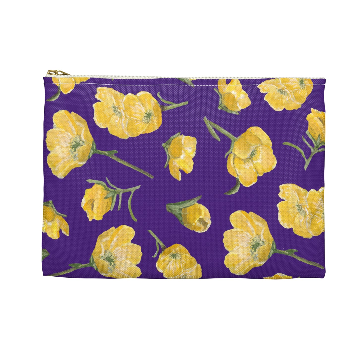 Accessory Pouch, Buttercups, Purple Background, Oklahoma Wildflower, Yellow Floral