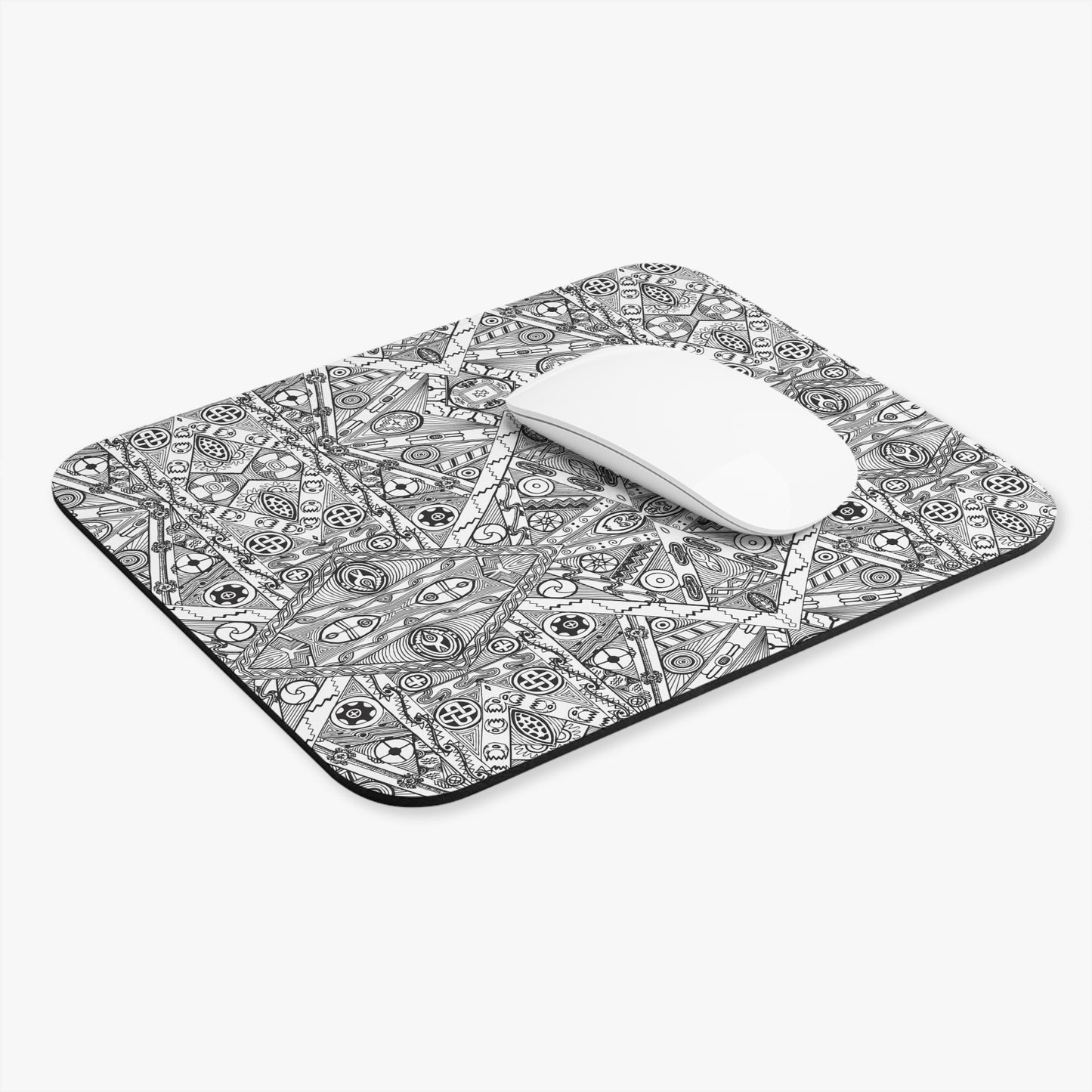 Mouse Pad (Rectangle) with Black and White Tribal Motif