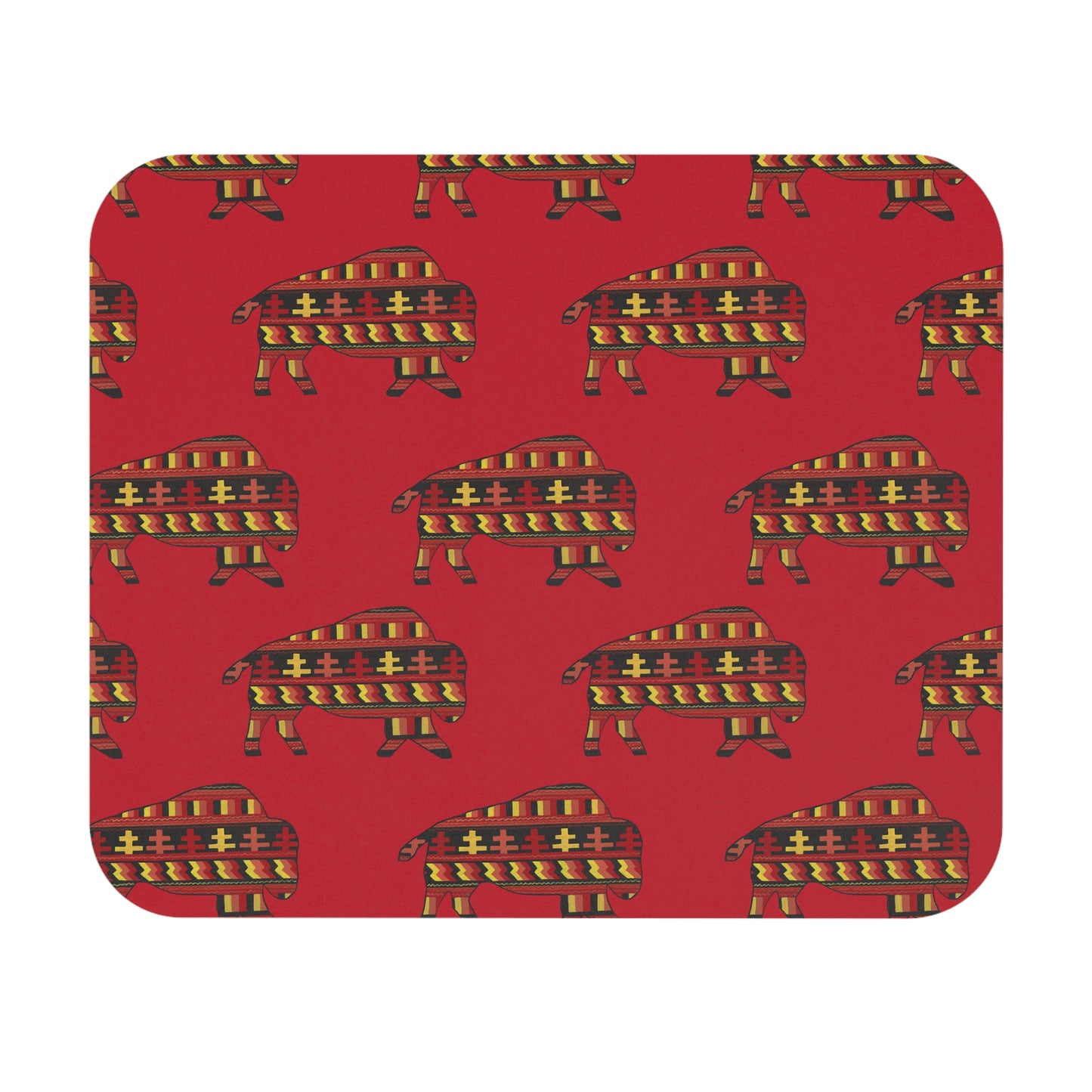 Mouse Pad, Red, Seminole Design, Bison, Buffalo, Native American