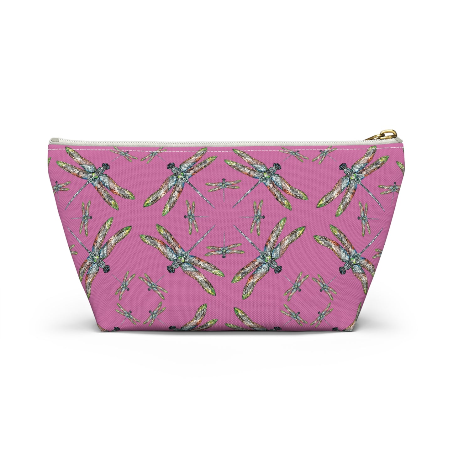 Accessory Pouch w T-bottom, Dragonfly, Yellow, Native American design, Makeup bag, Pencil case, Travel cosmetic pouch