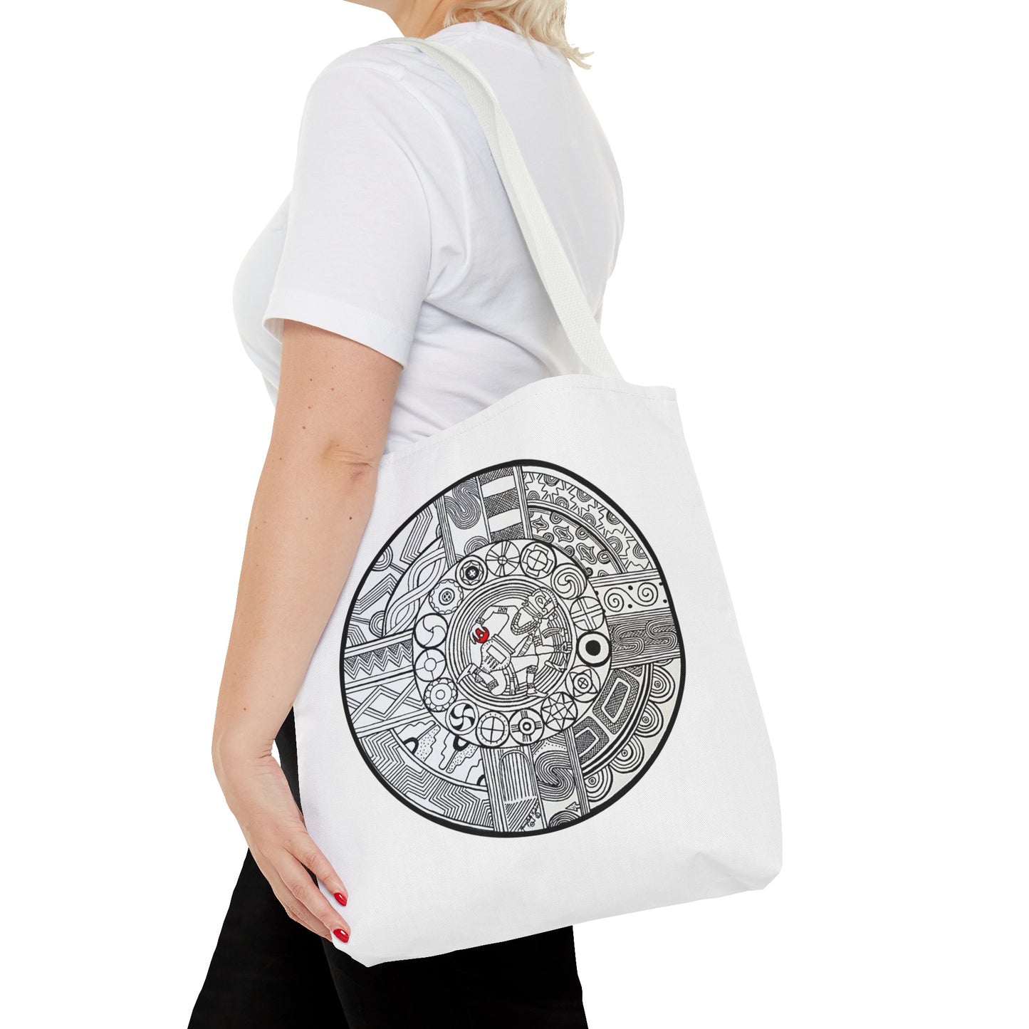Native Tote Bag , SouthEastern Style, Ancient Tribal Mound Symbology, Chunkey player, Native American, Powwow Bag