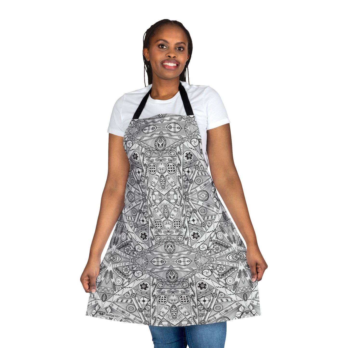 Apron, Black and White, Tribal Motif, Geometric, Ancient Mound Symbols, Native American Design