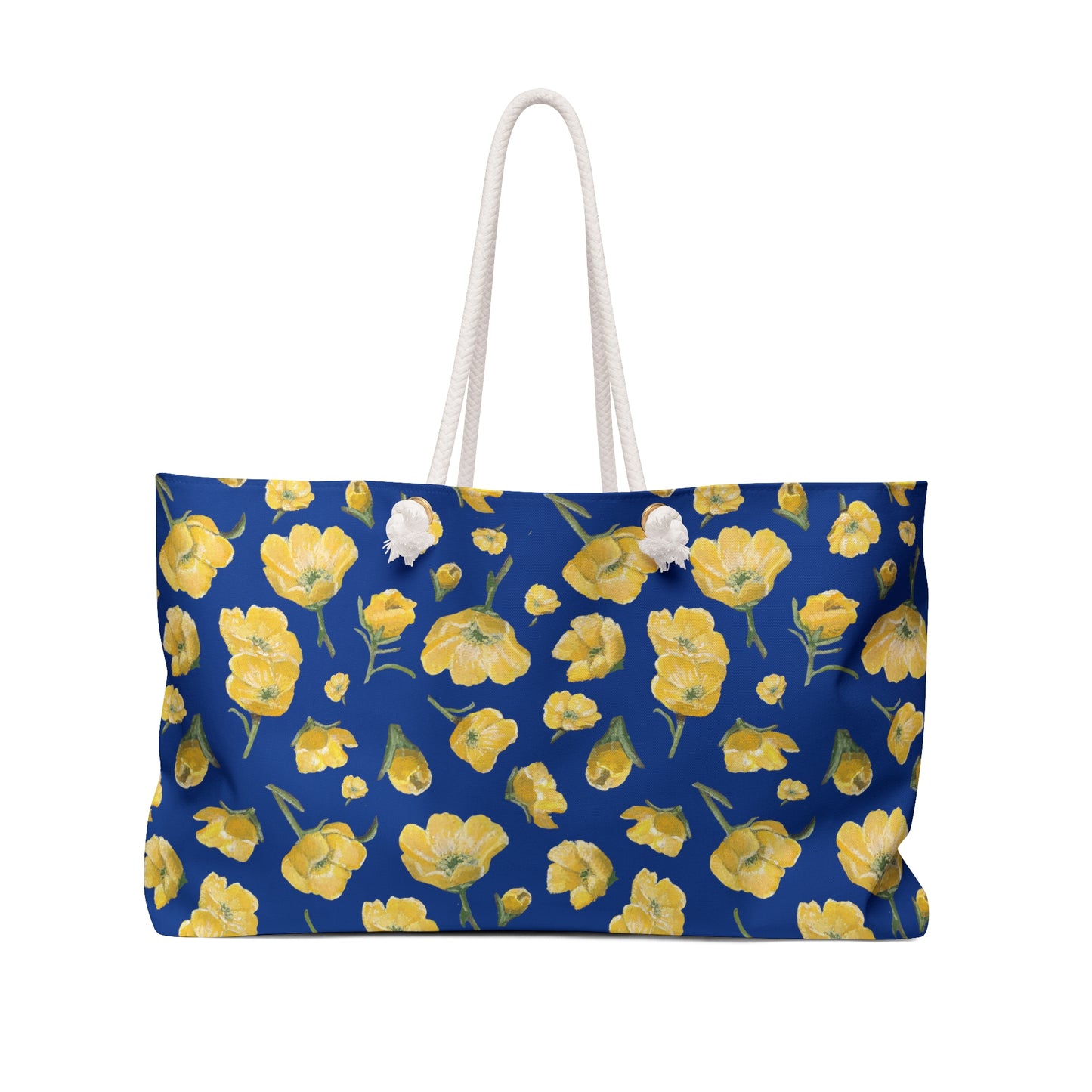 Weekender Bag, Buttercups, Dark Blue Background, Oklahoma Wildflower, Yellow Floral
