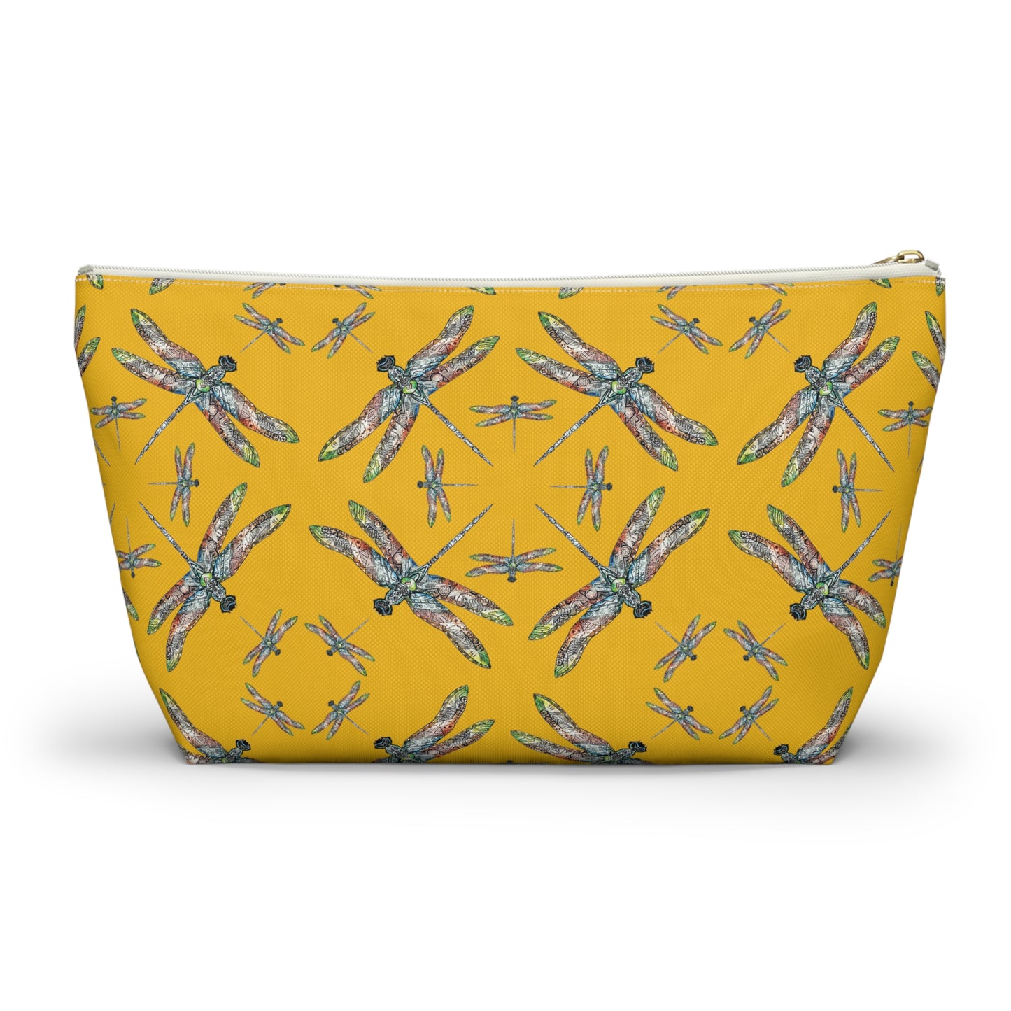 Accessory Pouch w T-bottom, Dragonfly, Yellow, Native American design, Makeup bag, Pencil case, Travel cosmetic pouch