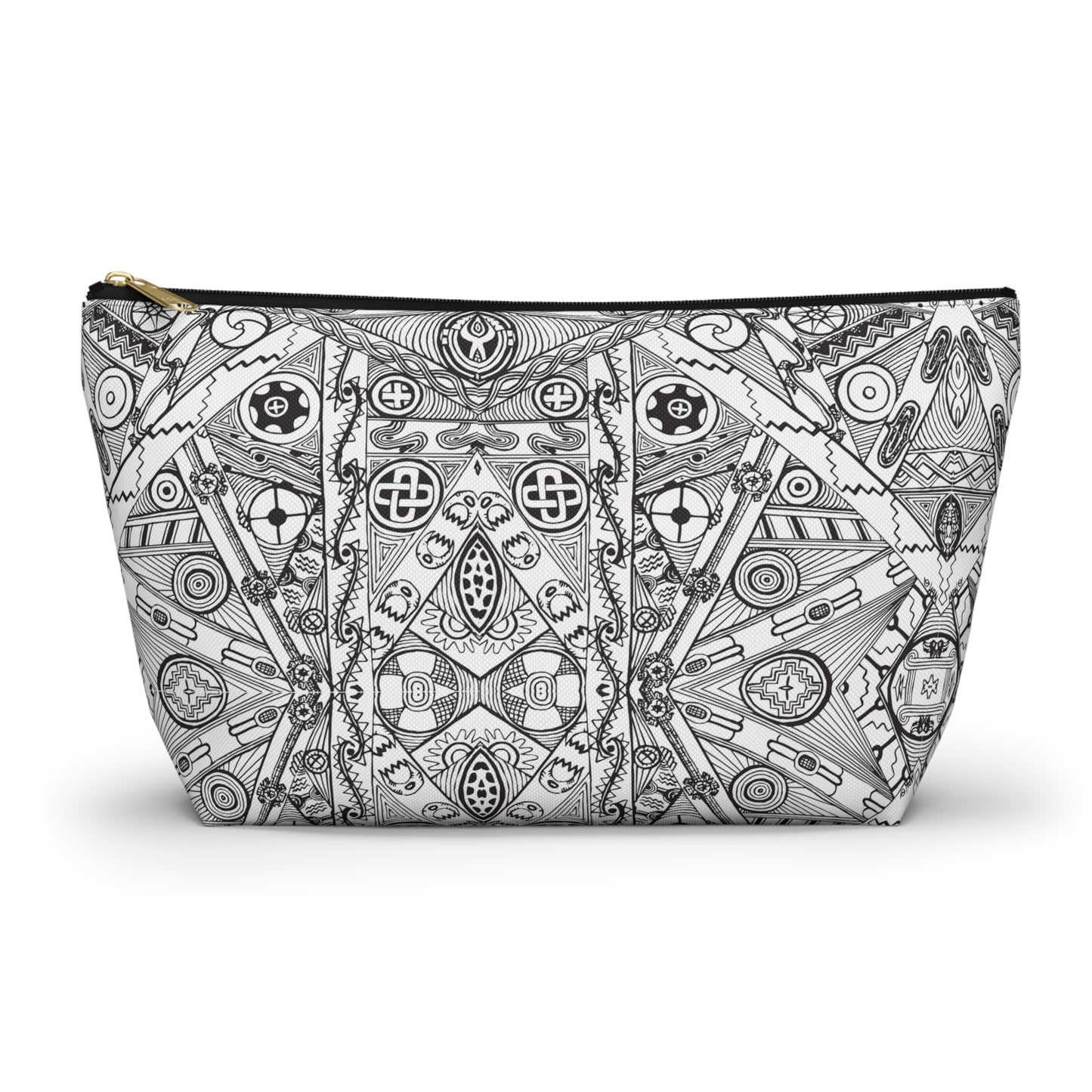 Black and White Tribal Motif Accessory Pouch w T-bottom
