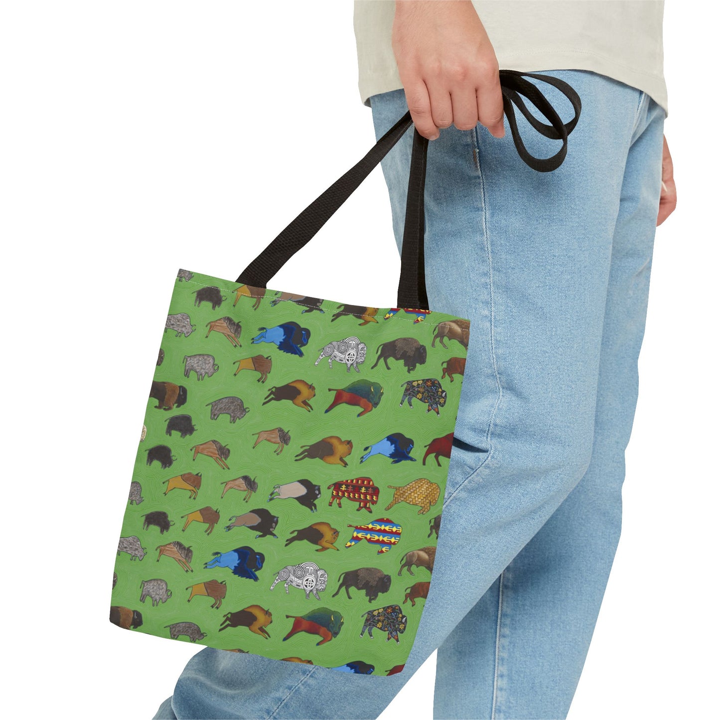 Tote Bag, Green, Bison Transition, Buffalo, Native American