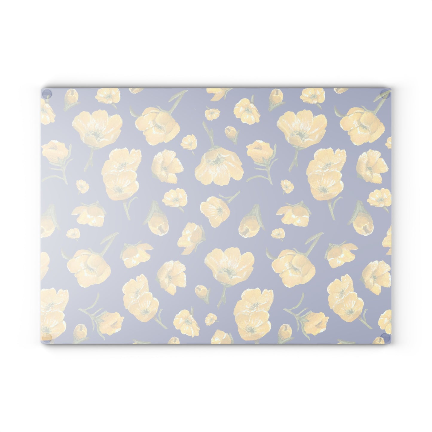 Glass Cutting Board, Kitchen Accessory, Buttercups, Dark Blue Background, Oklahoma Wildflower, Yellow Floral