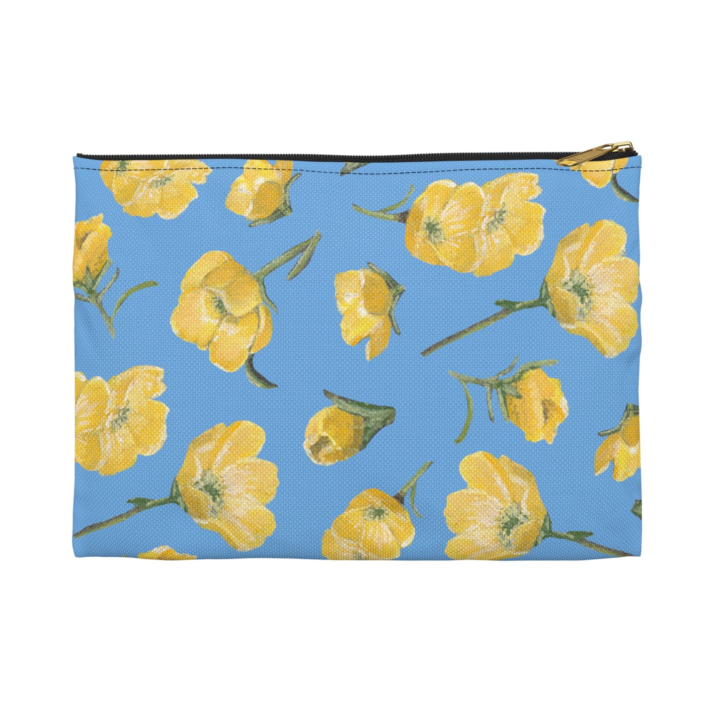 Accessory Pouch, Buttercups, Light Blue Background, Oklahoma Wildflower, Yellow Floral