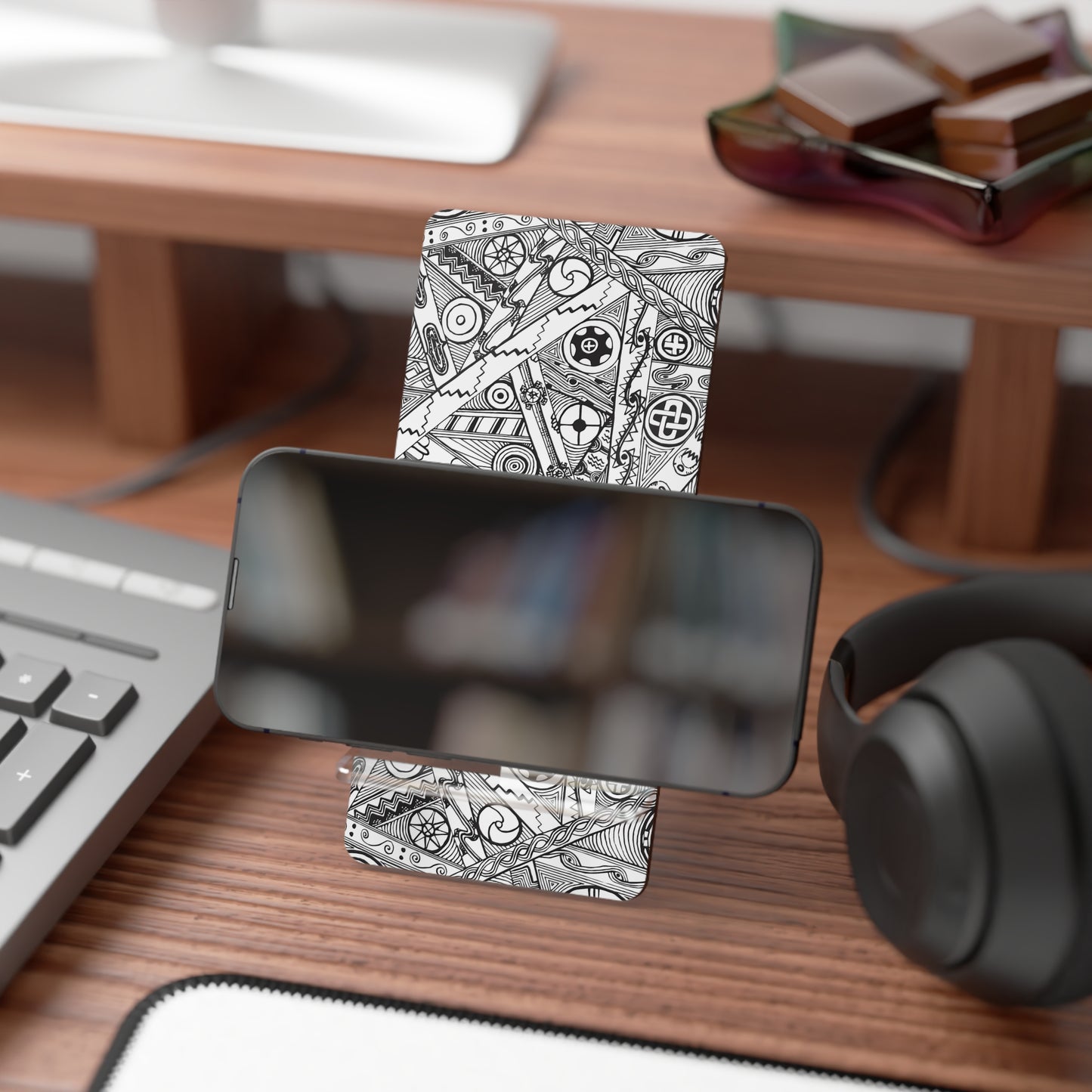 Black and White Tribal Motif, Mobile Display Stand for Smartphones