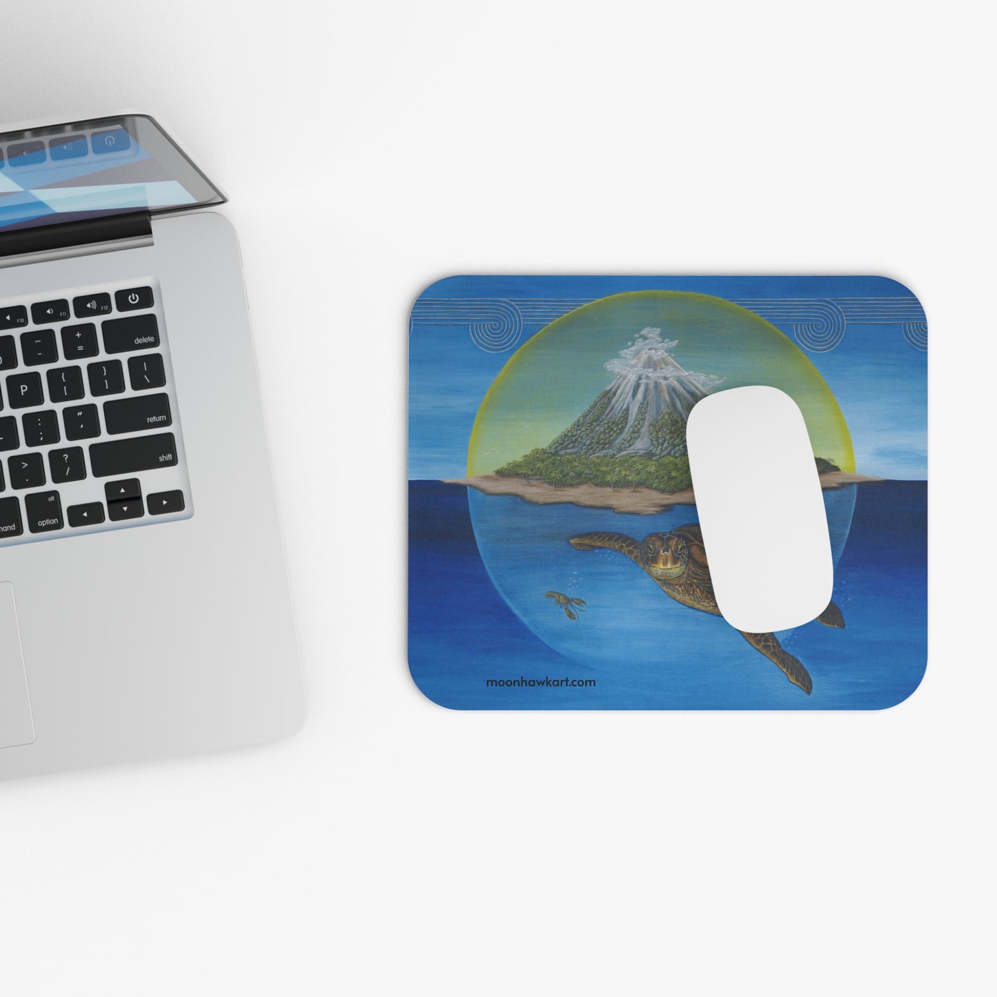 Mouse Pad (Rectangle), Seaturtle, Tropical Island, Ocean Scene, Blue, Cherokee Origins, Native American Story
