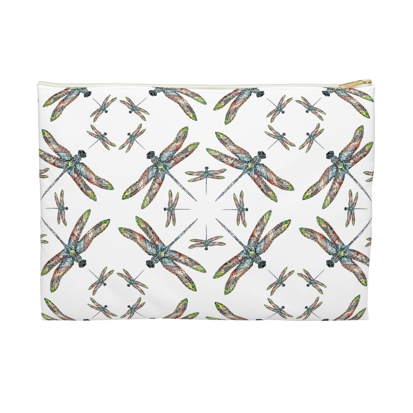 Accessory Pouch, Dragonfly, White, Native American design, Makeup bag, Pencil case, Travel cosmetic pouch