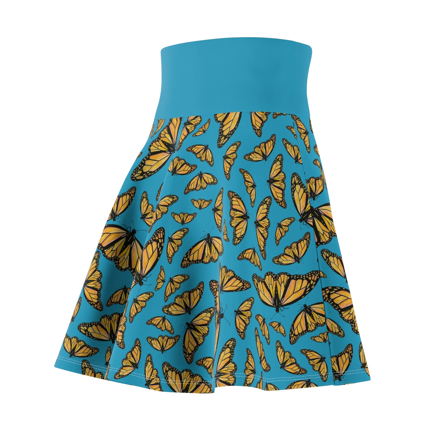 Women's Skater Skirt , Monarch, Turquoise Background, Kamama, Butterfly