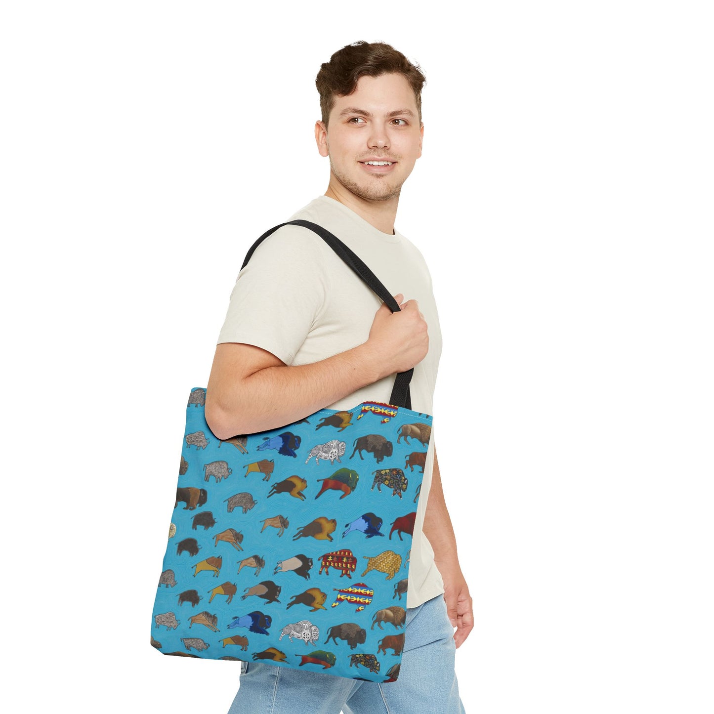 Tote Bag, Turquoise, Bison Transition, Buffalo, Native American