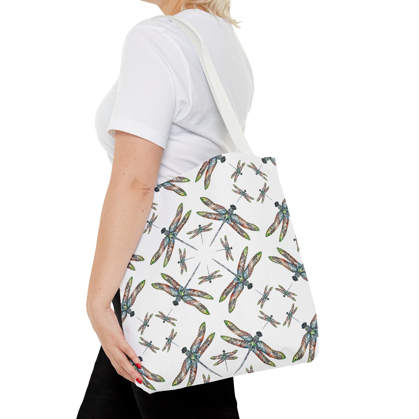 Dragonfly Tote Bag, White, Shoulder bag, Powwow tote, Carry all