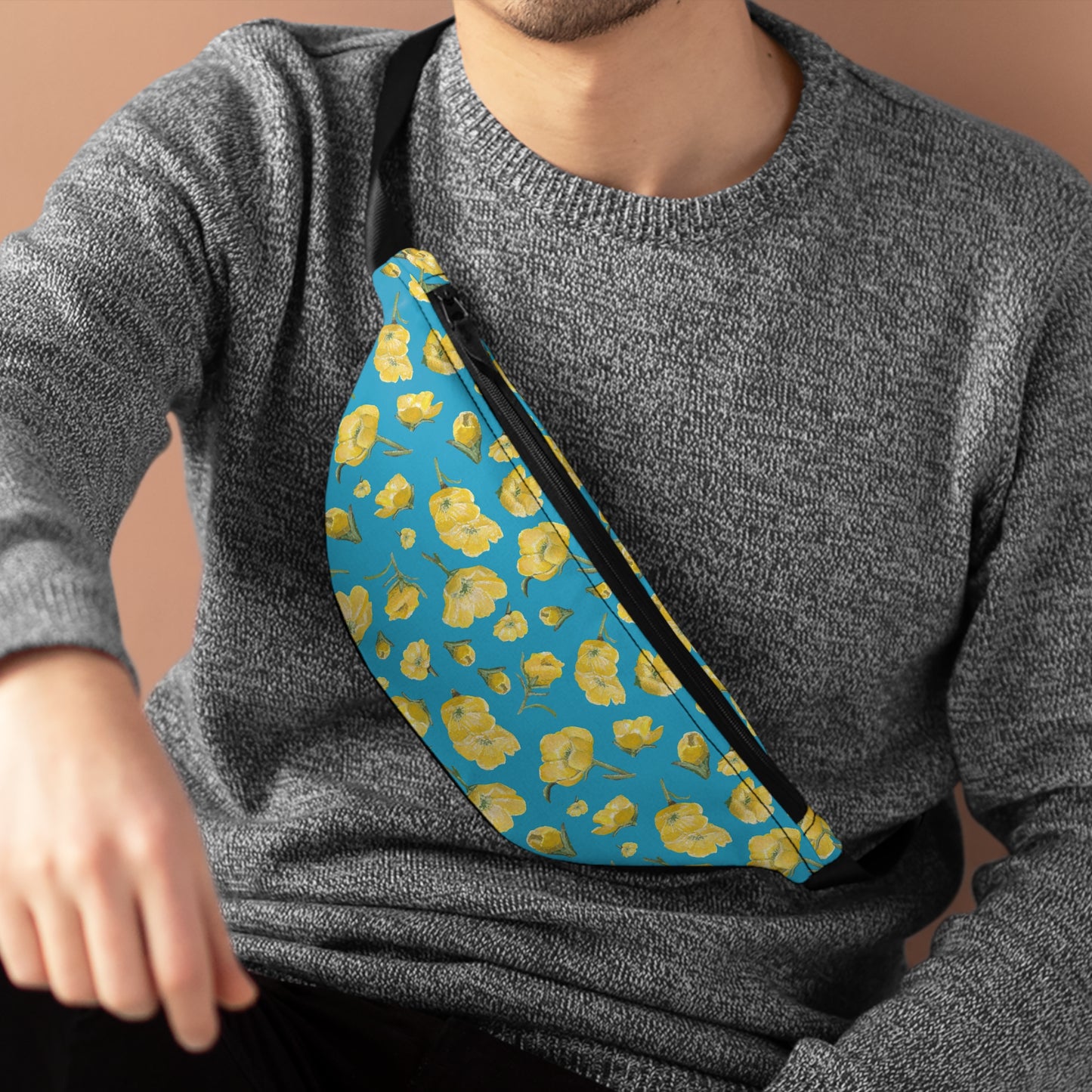Fanny Pack, Turquoise Background, Buttercups, Yellow Wildflowers, Floral, Oklahoma