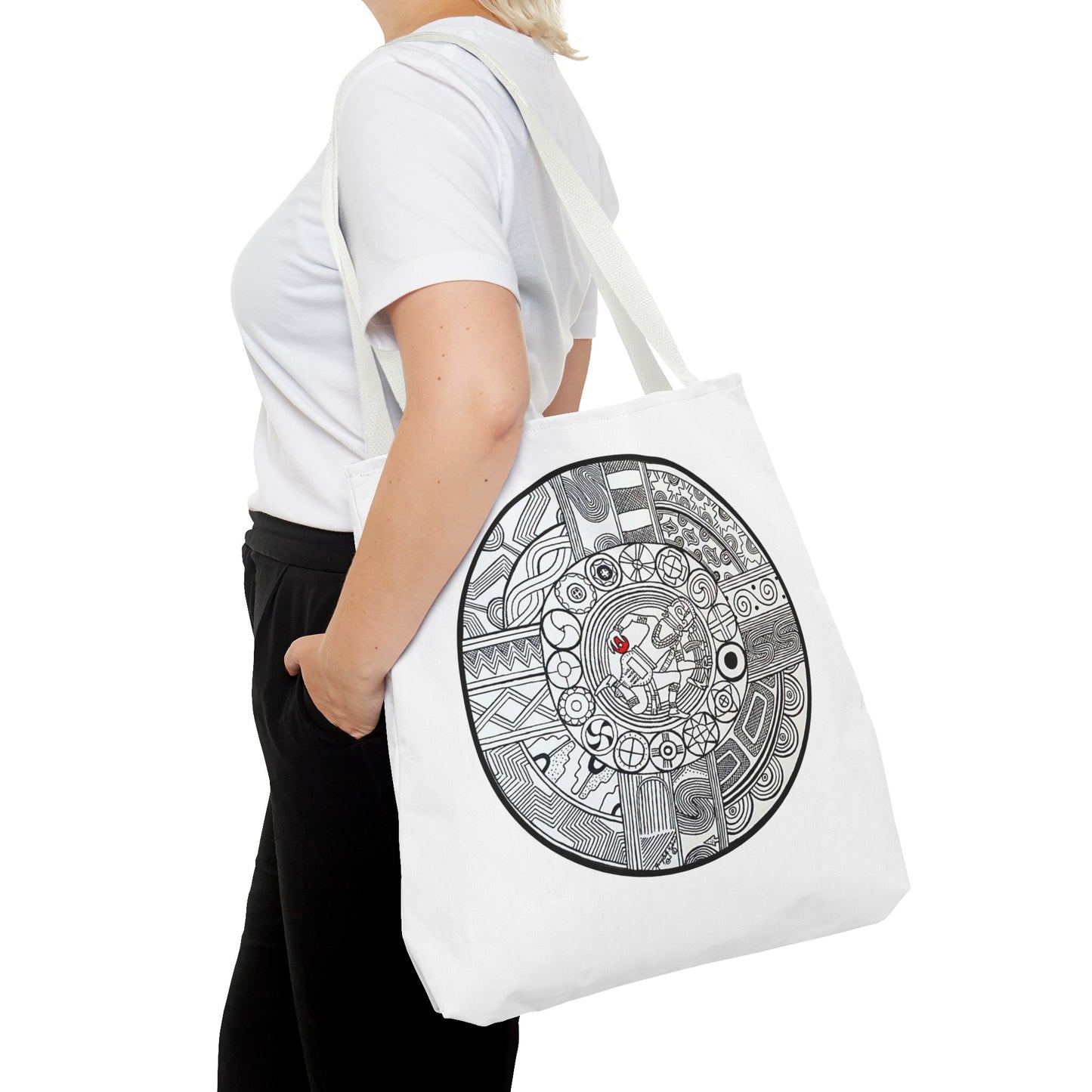 Native Tote Bag , SouthEastern Style, Ancient Tribal Mound Symbology, Chunkey player, Native American, Powwow Bag