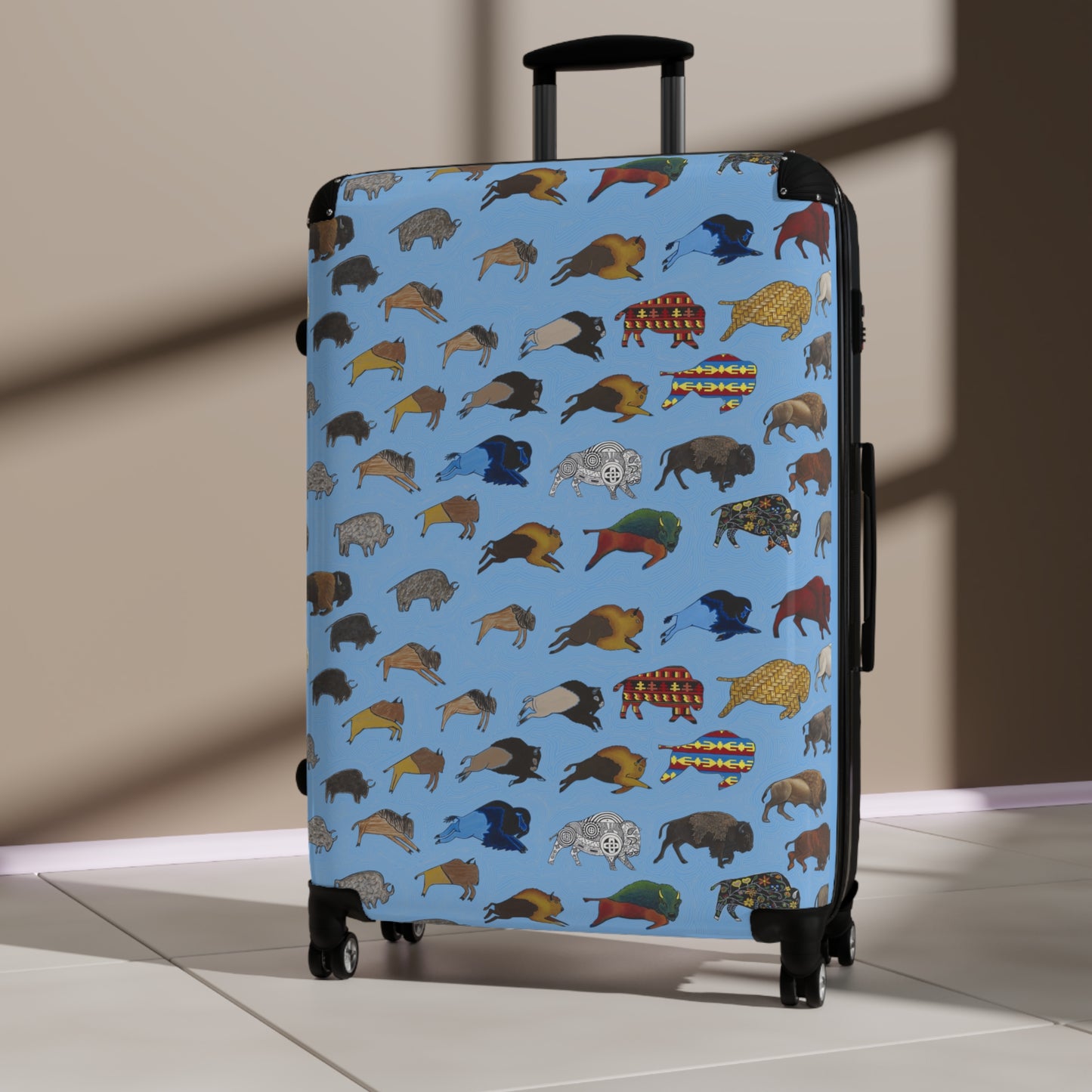 Suitcase, Light Blue, Bison Transition, Buffalo, Native American, Luggage, Carry On