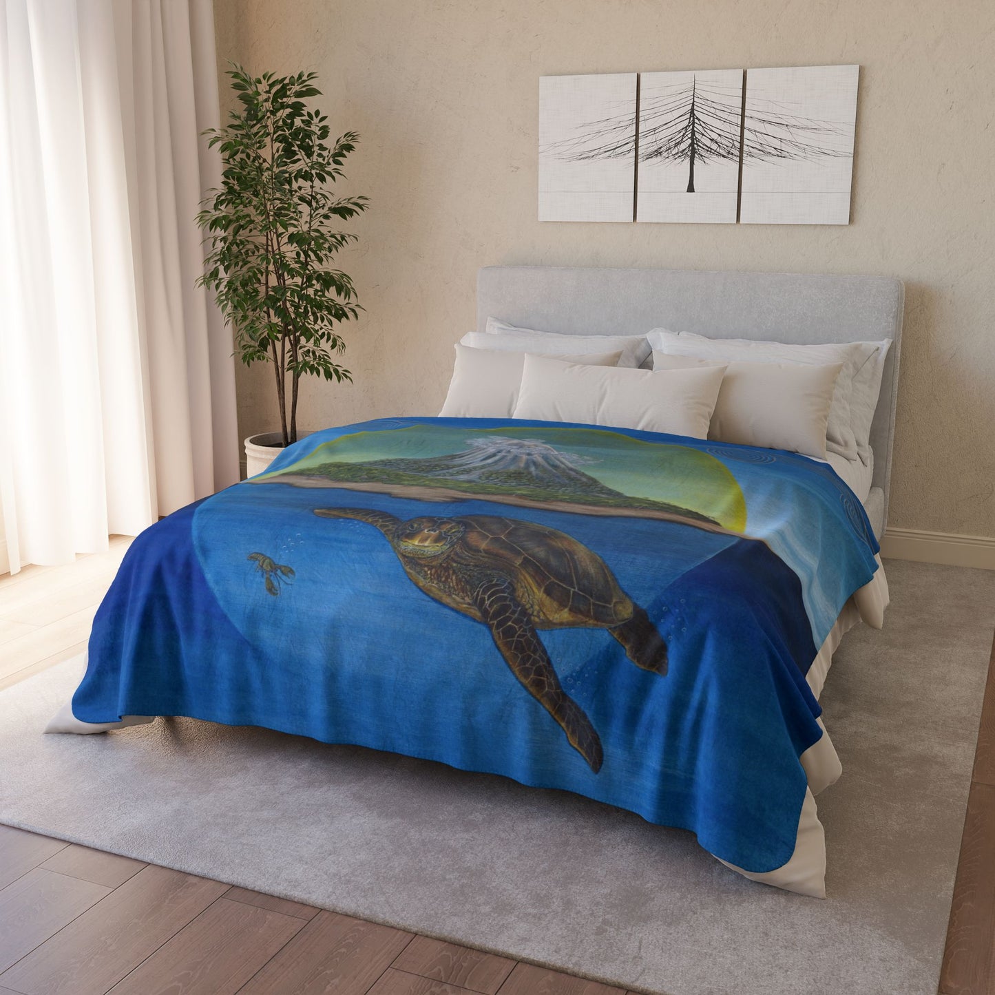 Fleece Sherpa Blanket, Origins, Seaturtle, Tropical Island, Ocean Theme, Cherokee Story