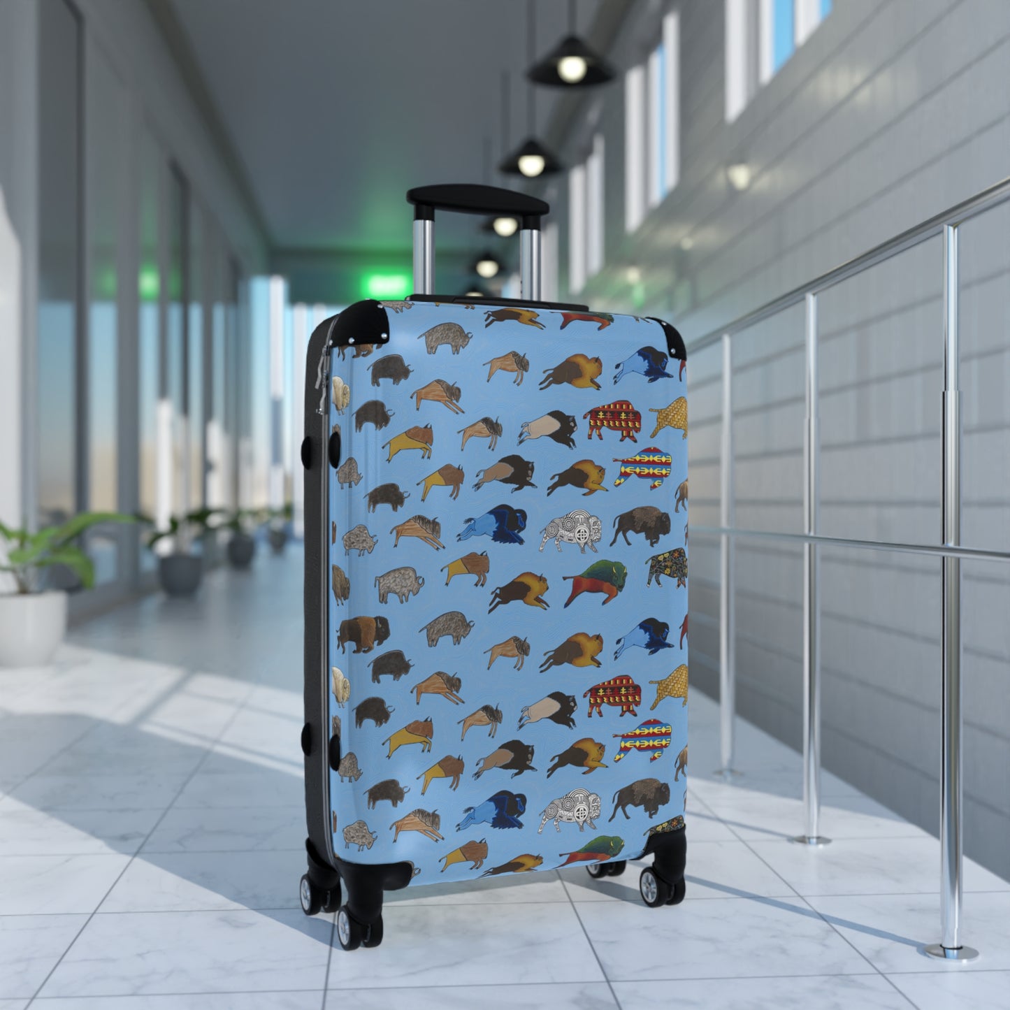Suitcase, Light Blue, Bison Transition, Buffalo, Native American, Luggage, Carry On