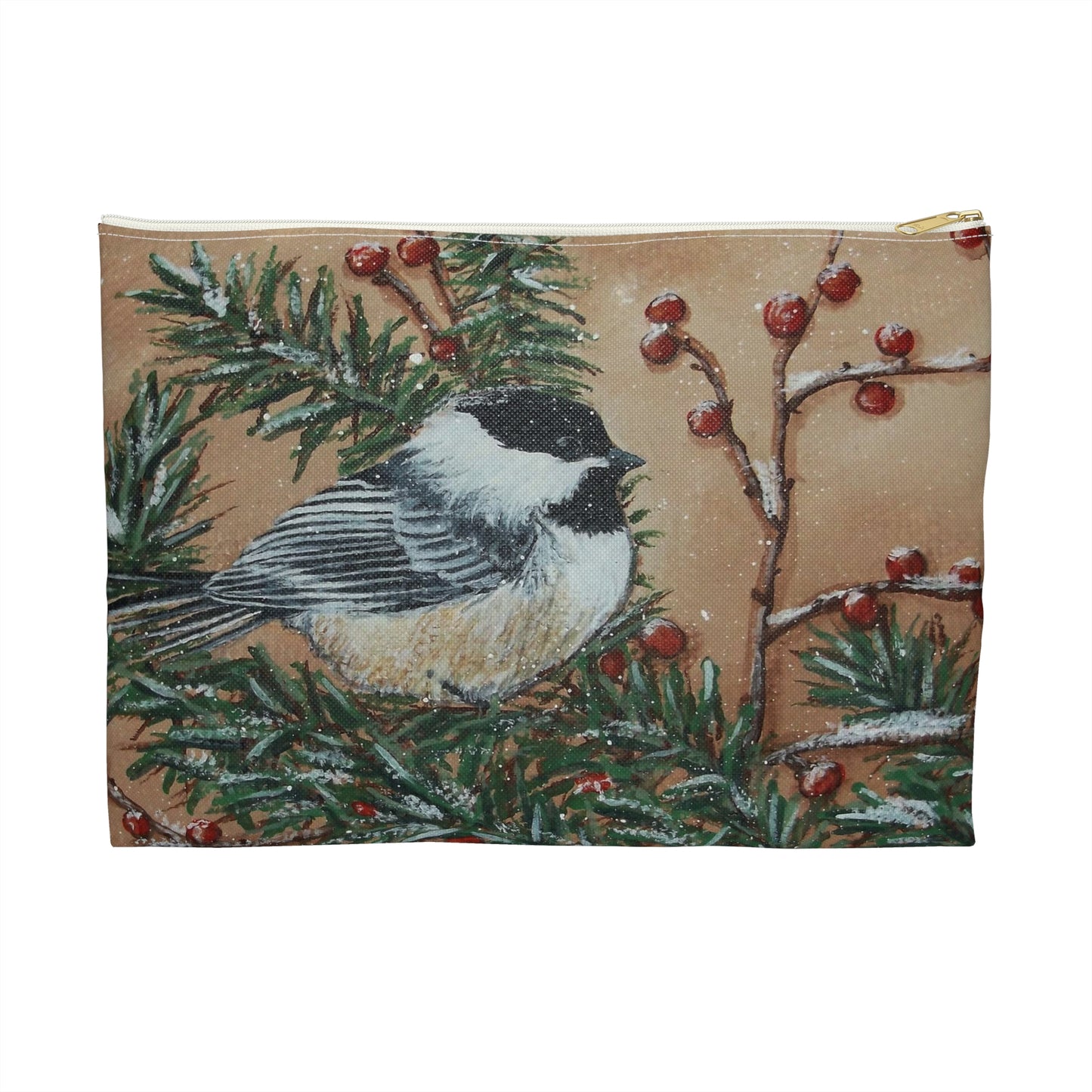 Accessory Pouch, Chickadee, Winter Berries, Wild Bird, Song Bird