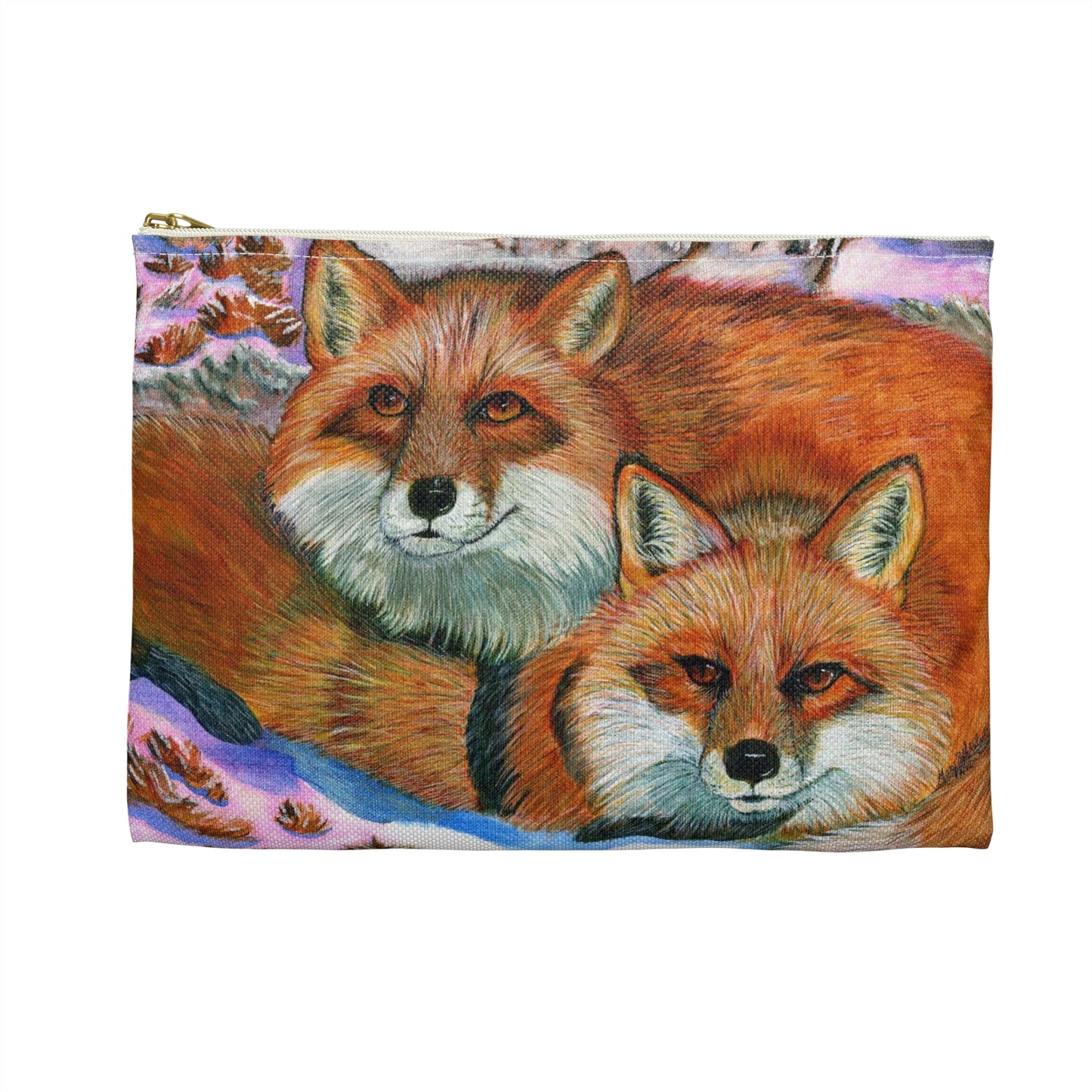 Accessory Pouch, Red Foxes, Brothers, Winter Scene