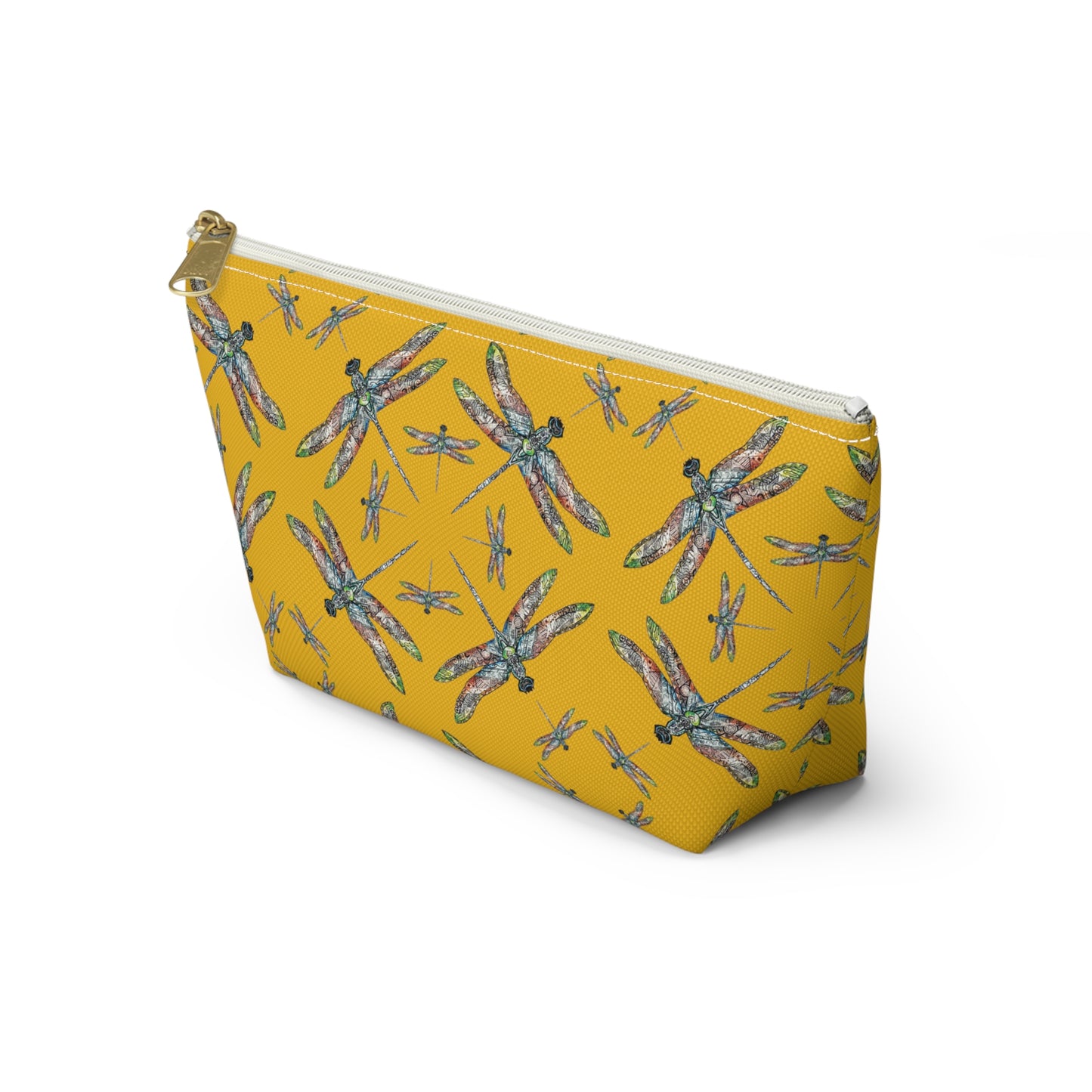Accessory Pouch w T-bottom, Dragonfly, Yellow, Native American design, Makeup bag, Pencil case, Travel cosmetic pouch