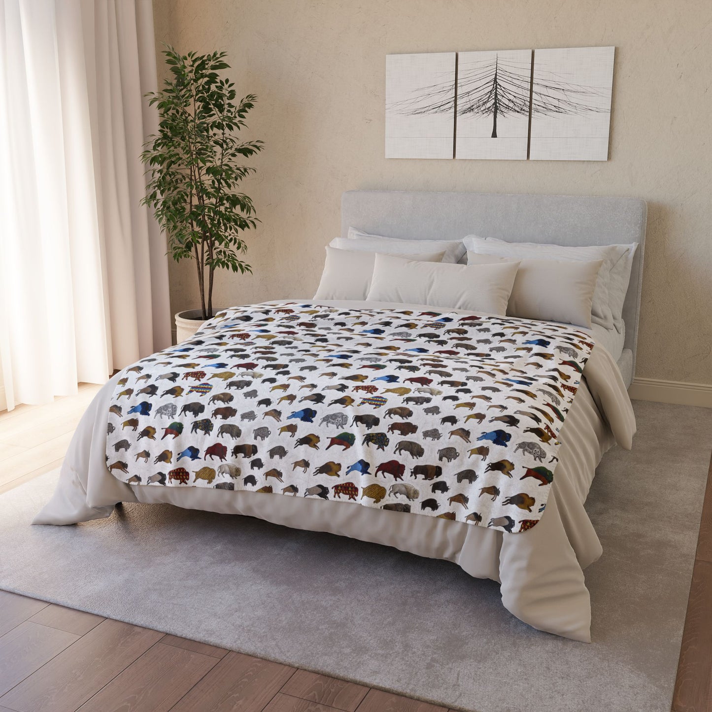 Fleece Sherpa Blanket, Bison Transition, Buffalo, Native American, Tribal Design