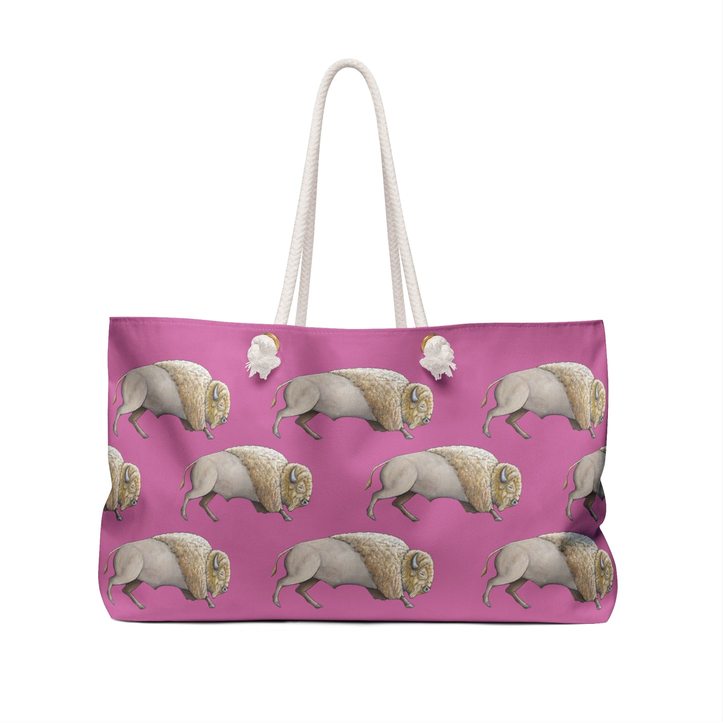 Weekender Bag, Pink White Bison, Buffalo, Native American, Powwow Tote