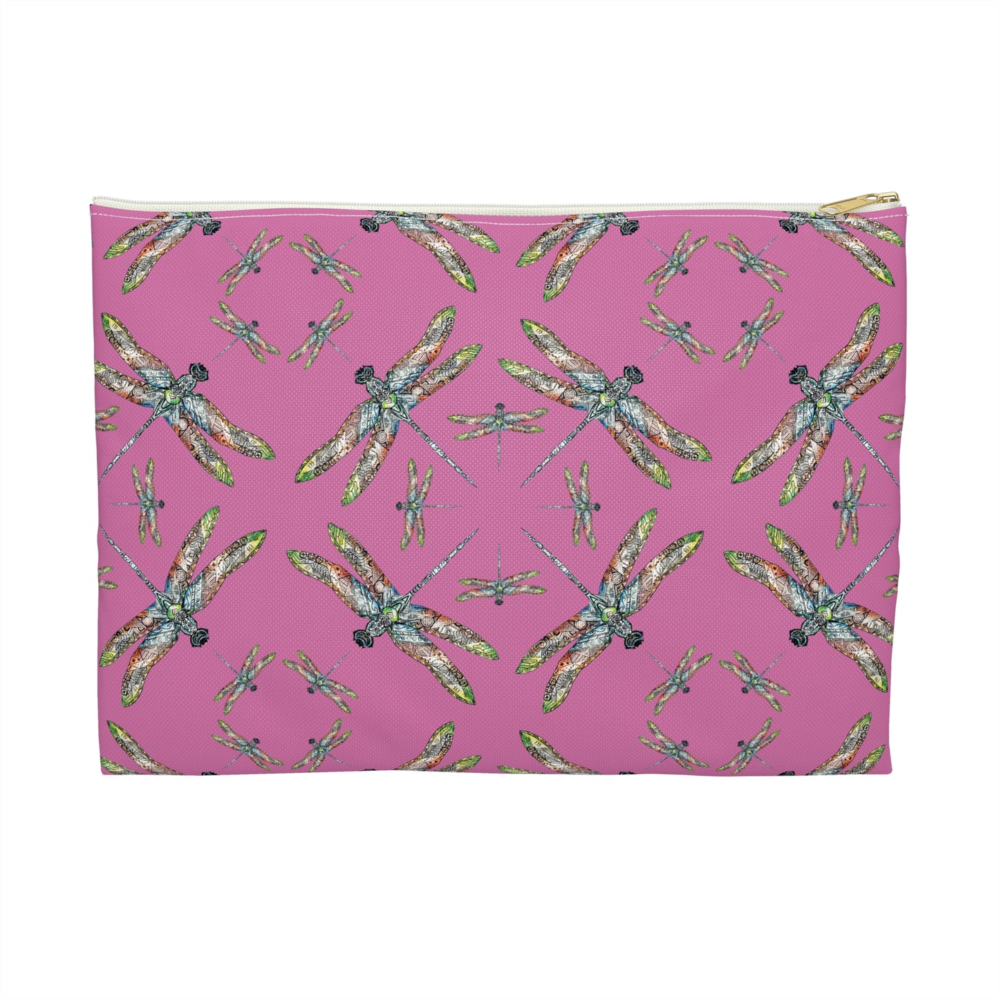 Accessory Pouch, Dragonfly, Pink, Native American design, Makeup bag, Pencil case, Travel cosmetic pouch