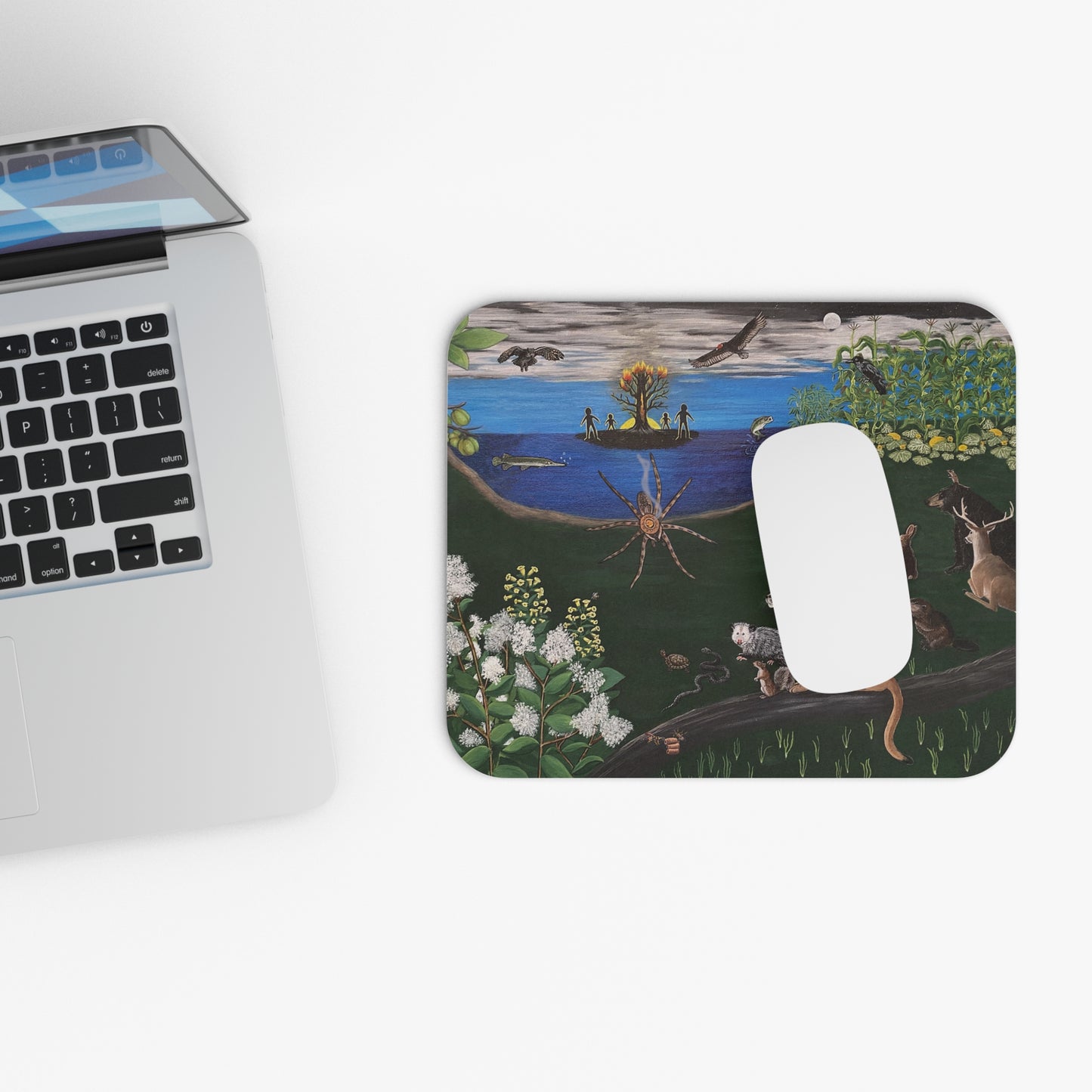 Mouse Pad - Spider Brings Fire - Cherokee Story Scene - Wildlife Scene Design for Eco-Lovers