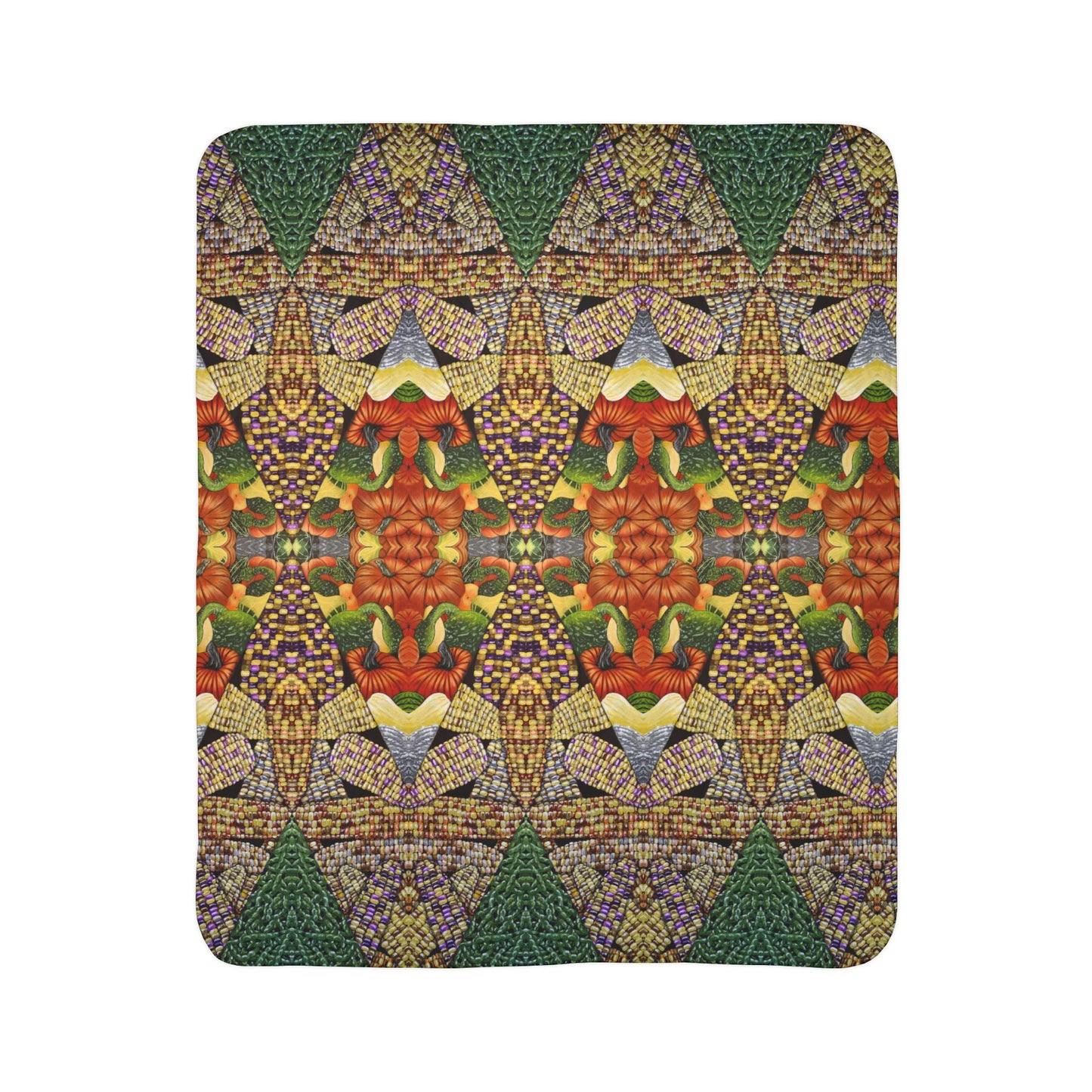 Fleece Sherpa Blanket, Three Sisters Design, Native American, Corn, Squash, Beans, Tribal Farming