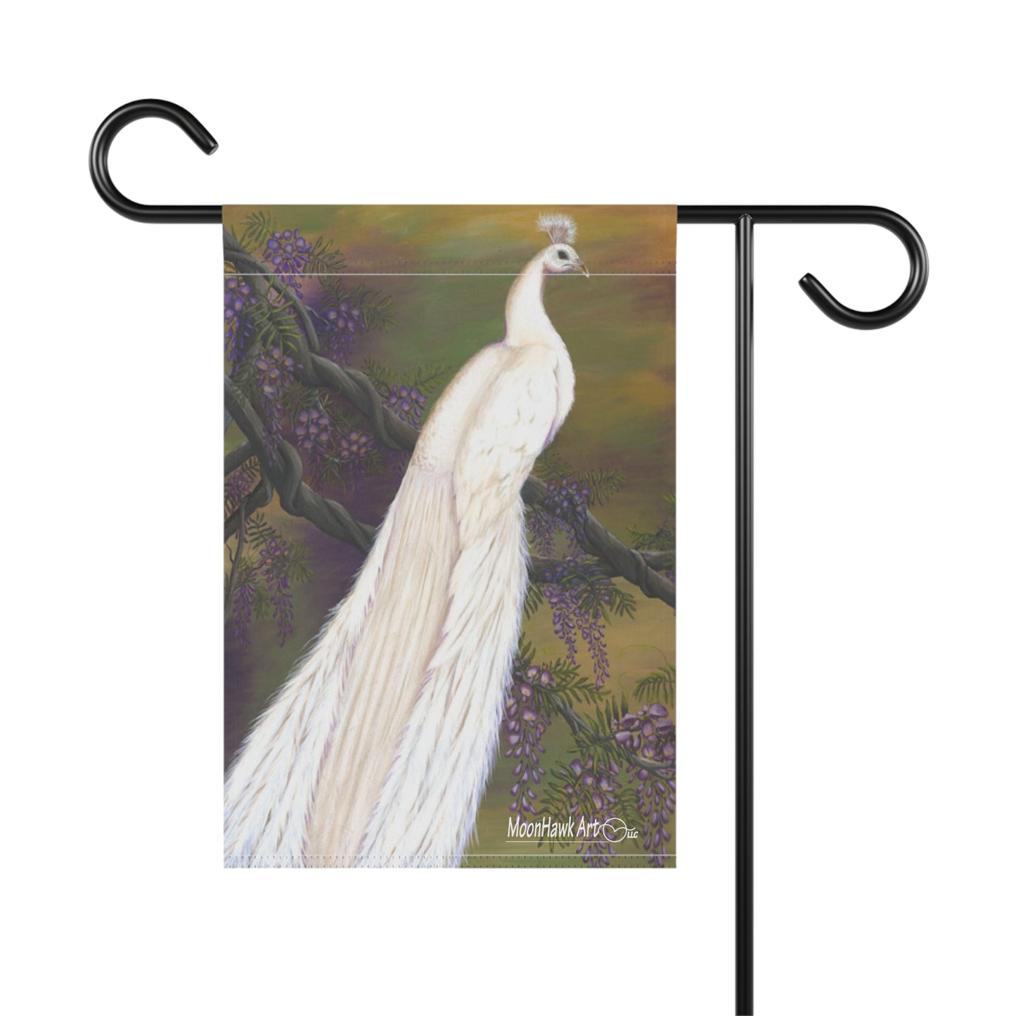 Garden & House Banner, White Peacock on Wisteria
