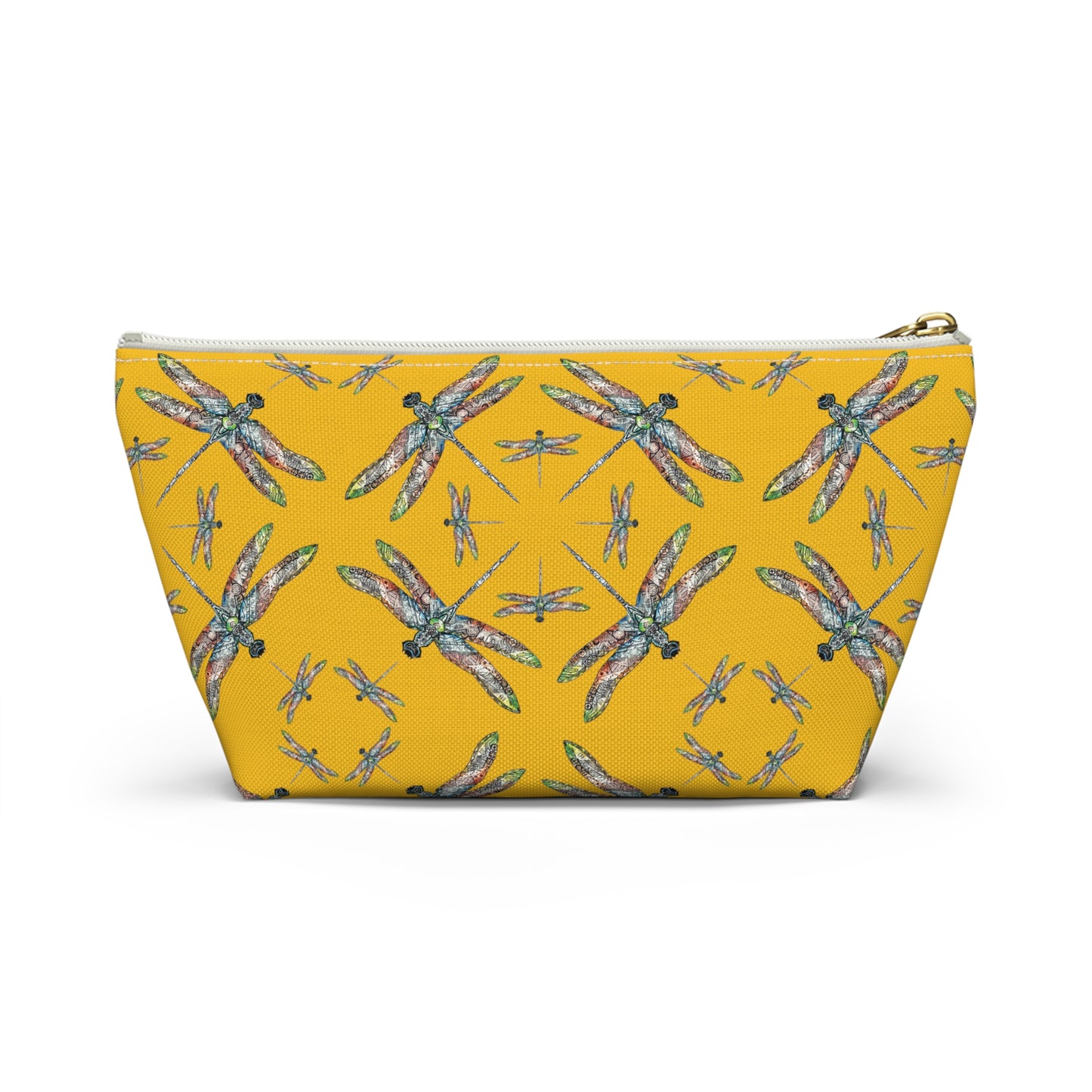 Accessory Pouch w T-bottom, Dragonfly, Yellow, Native American design, Makeup bag, Pencil case, Travel cosmetic pouch