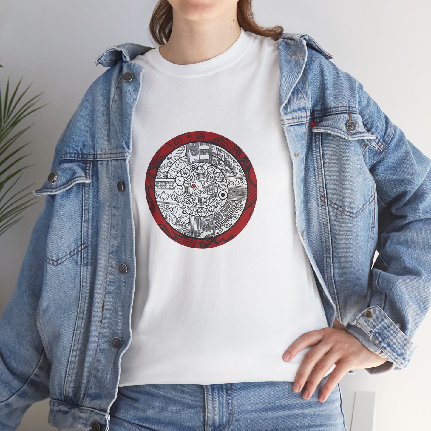 Unisex Heavy Cotton Tee, Southeastern Style, Tribal Motif, Mound Symbols, Cahokia, Chunky Player, Native American Design