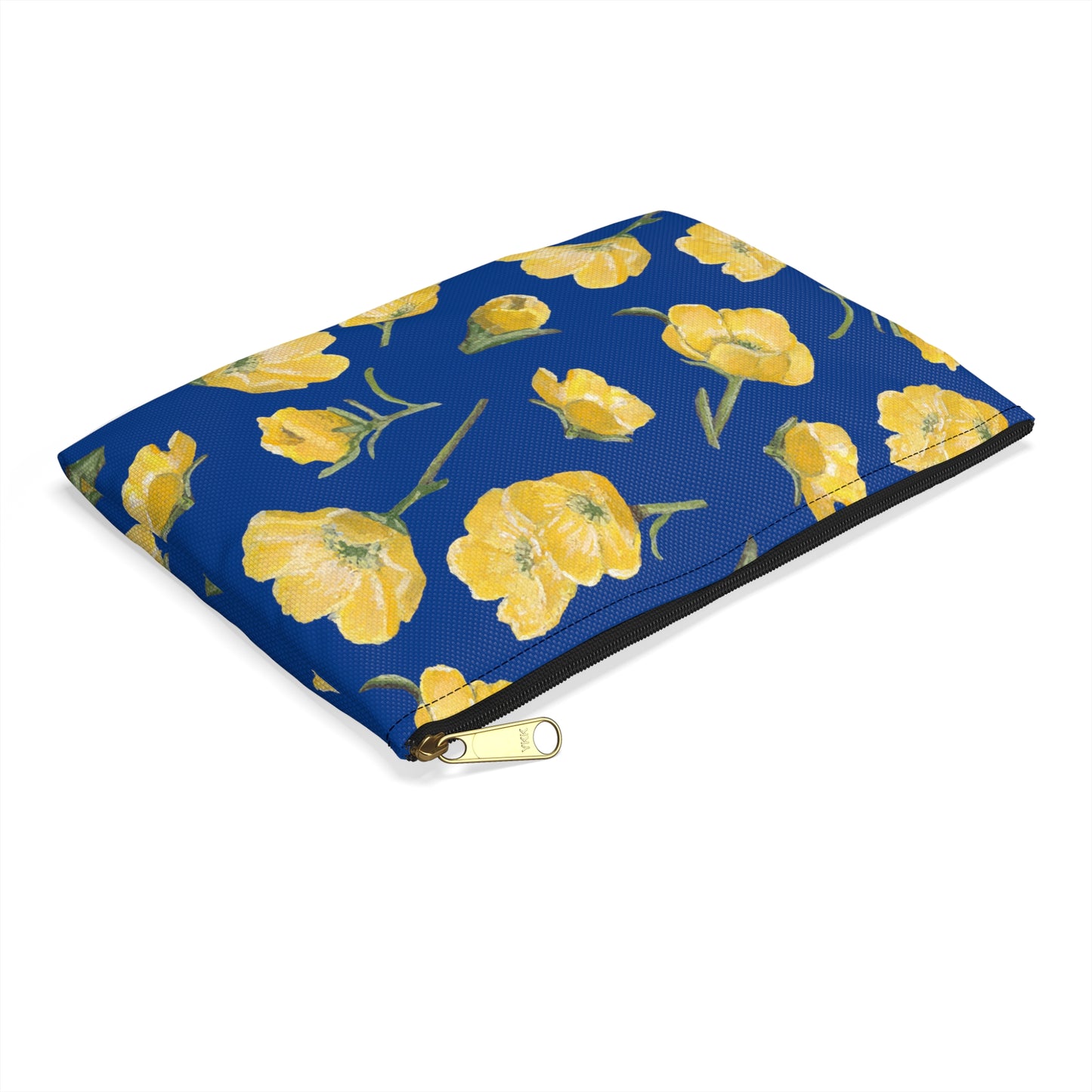 Accessory Pouch, Buttercups, Dark Blue Background, Oklahoma Wildflower, Yellow Floral