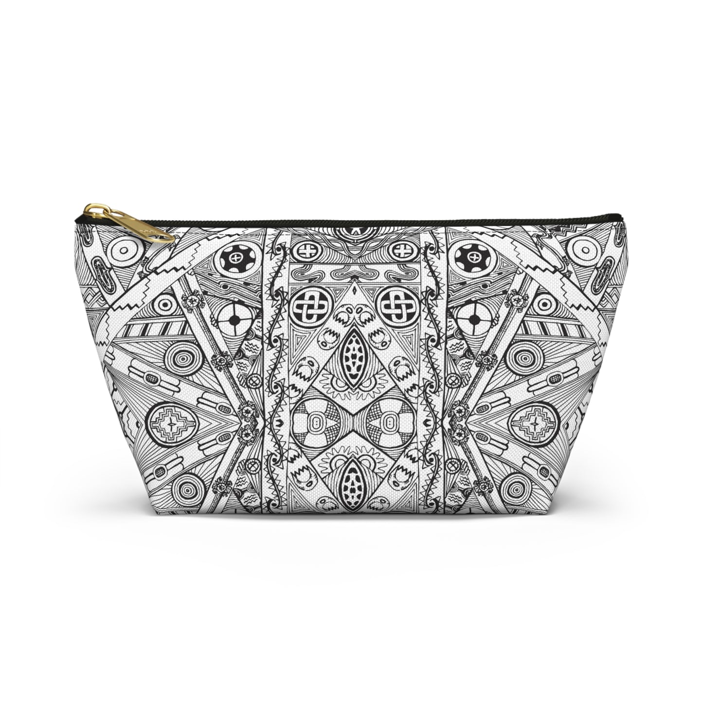 Black and White Tribal Motif Accessory Pouch w T-bottom
