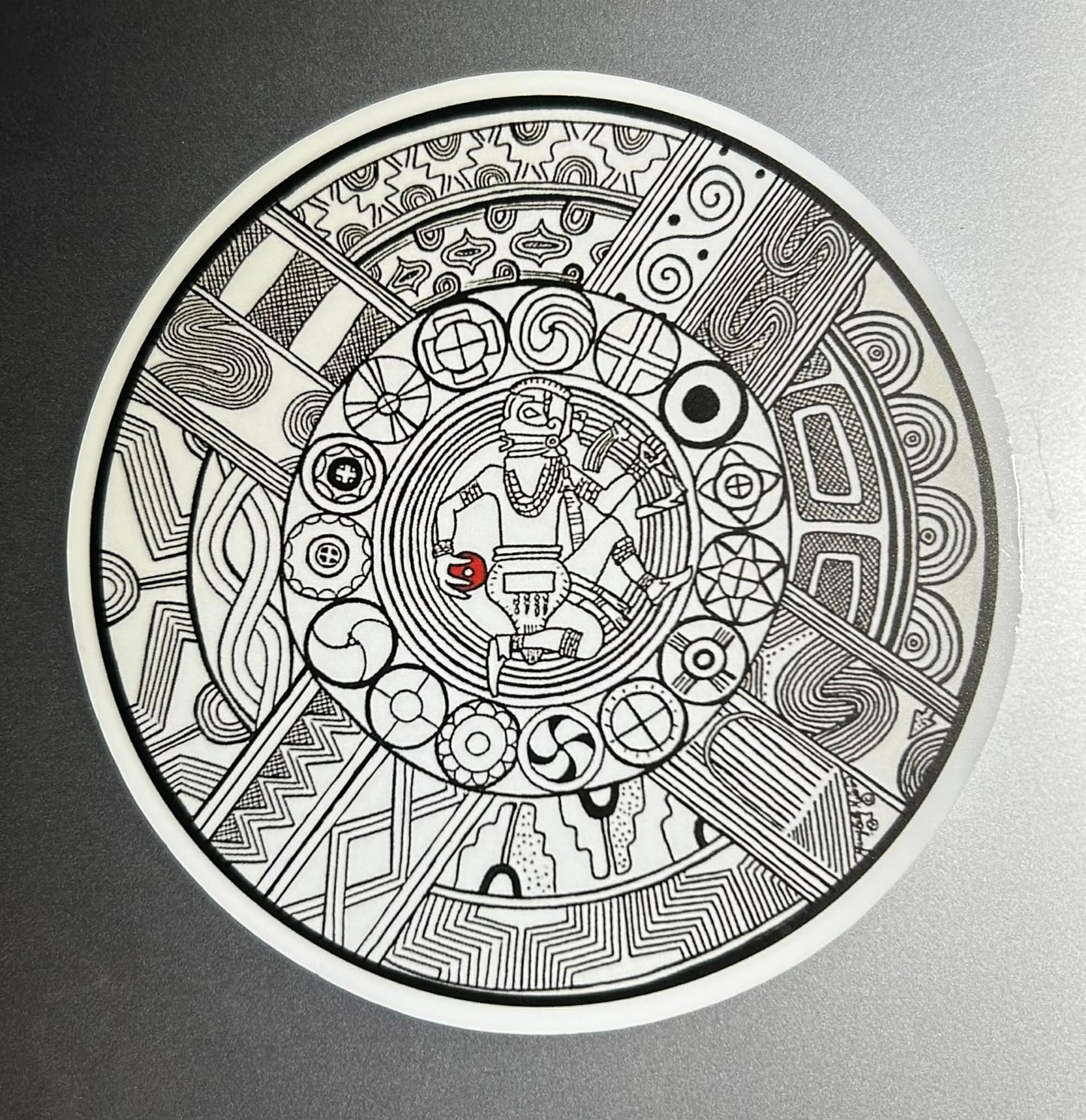 Vinyl Sticker, Round Southeast Tribal Motif, Chunky Player