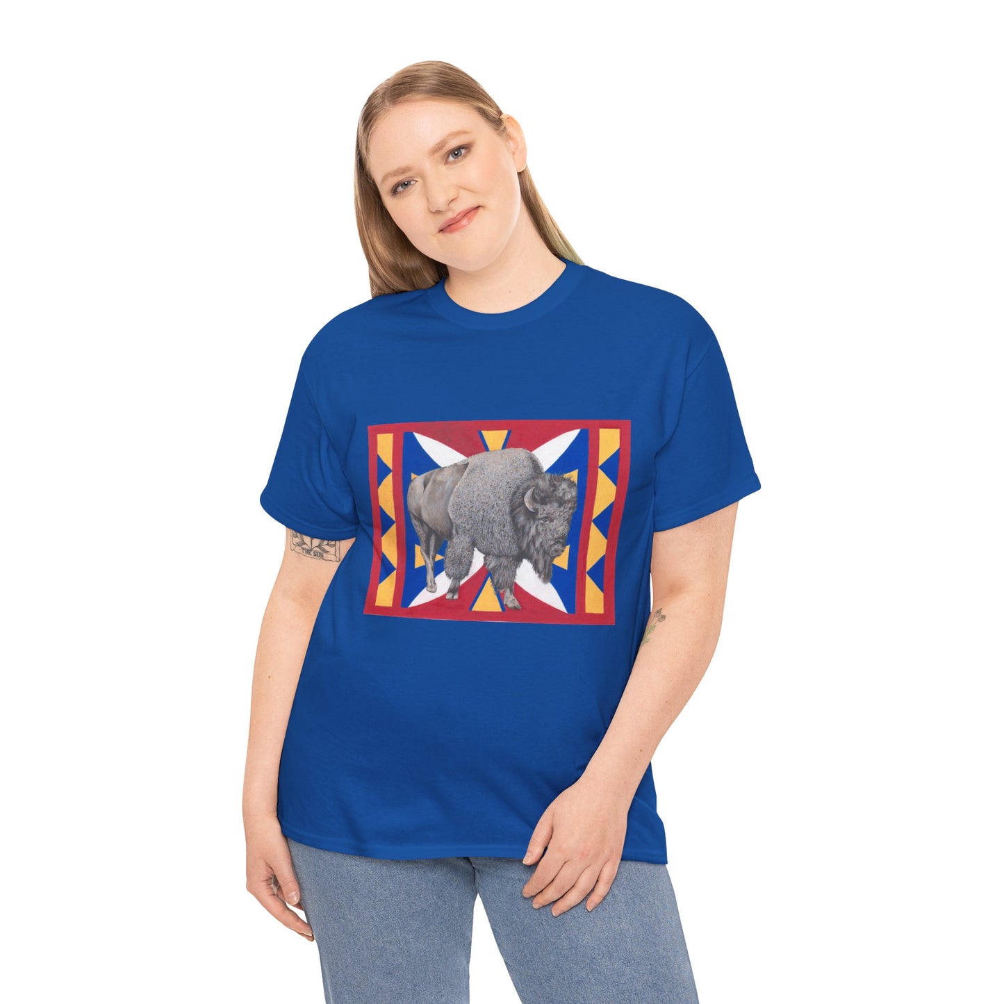 Unisex Heavy Cotton Tee, Native American Buffalo, Wildlife Graphic Tee for Nature Lovers