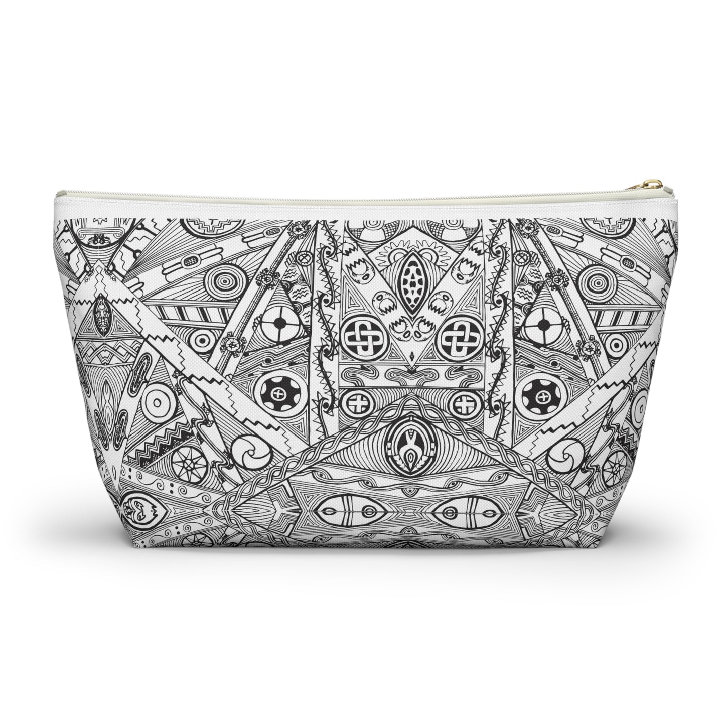Black and White Tribal Motif Accessory Pouch w T-bottom