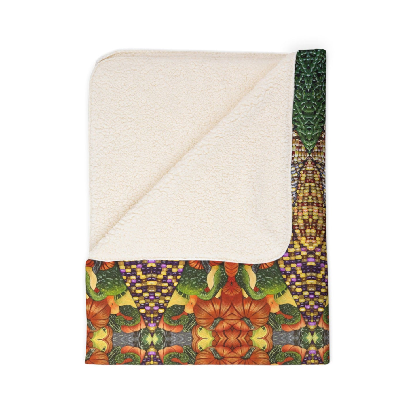 Fleece Sherpa Blanket, Three Sisters Design, Native American, Corn, Squash, Beans, Tribal Farming