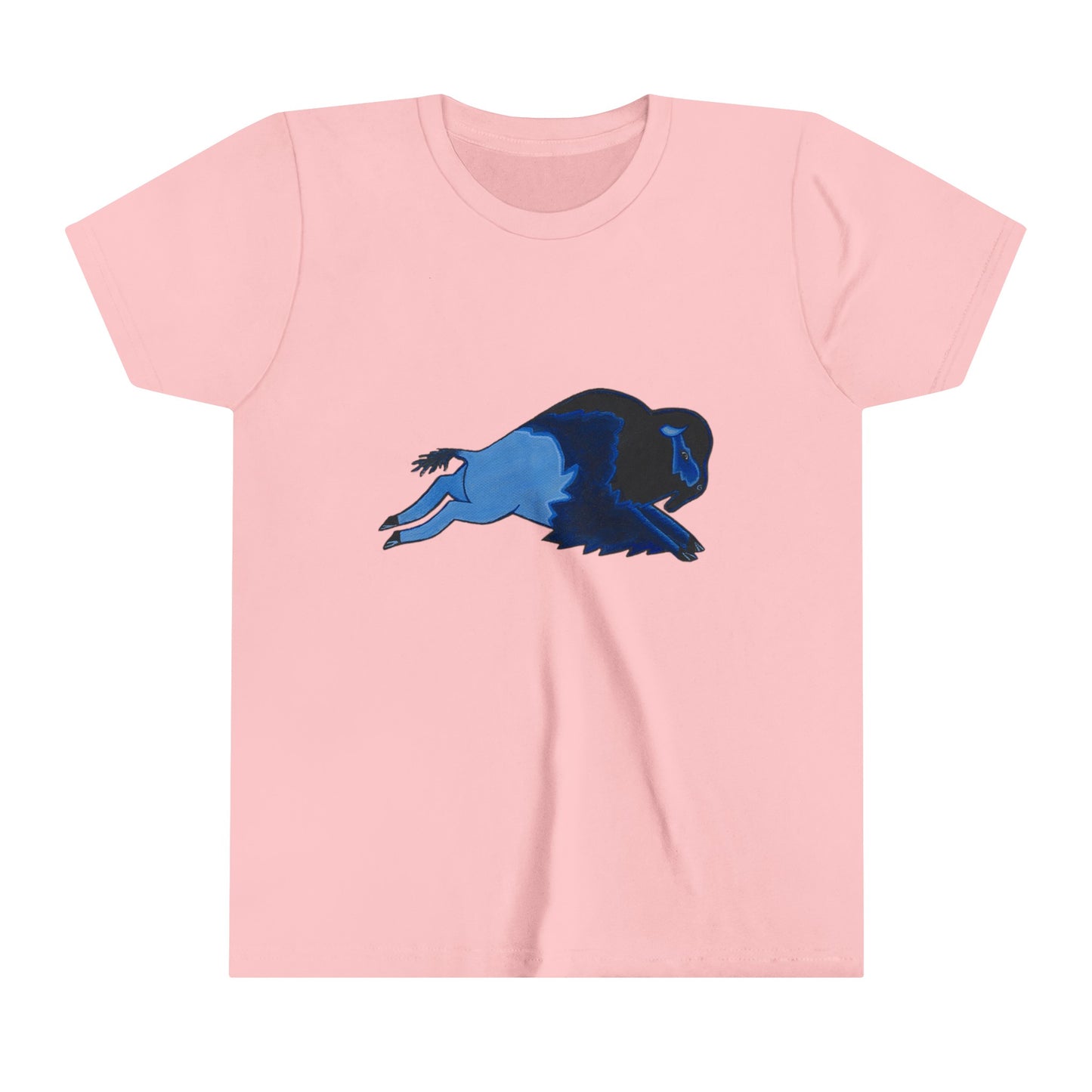 Native Blue Bison Art, Youth Short Sleeve Tee, Buffalo, Oklahoma, Native American