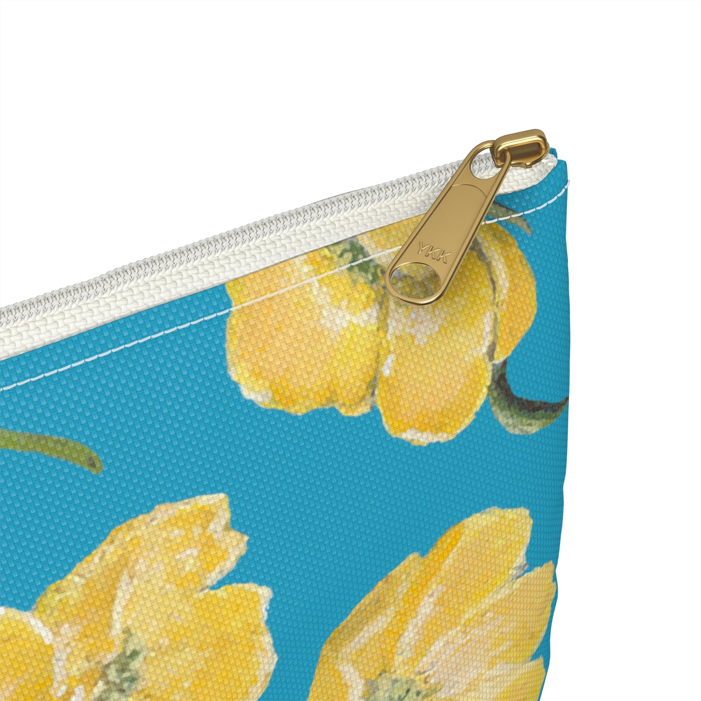 Accessory Pouch, Buttercups, Turquoise Colored Background, Oklahoma Wildflower, Yellow Floral