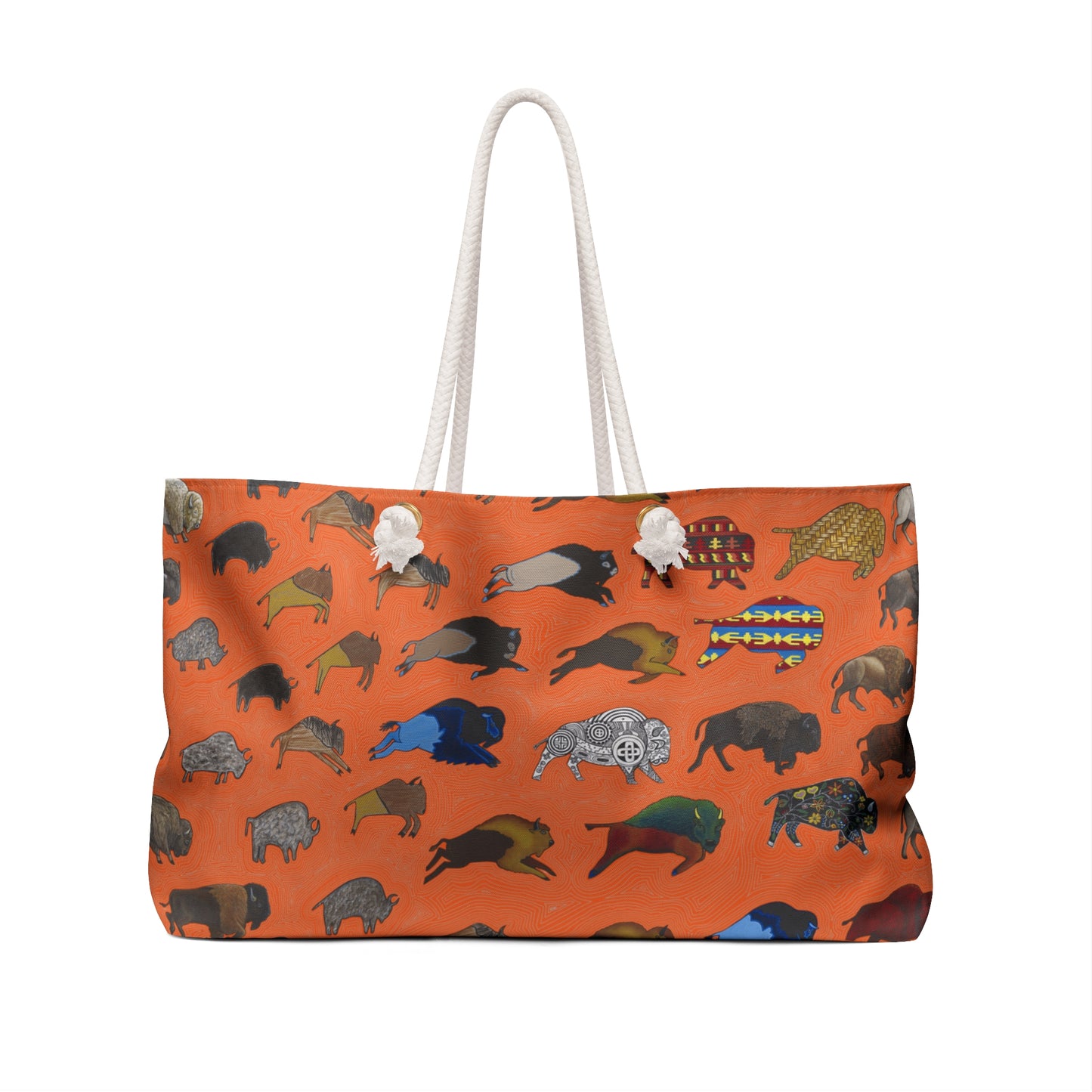Weekender Bag, Orange, Bison Transition, Buffalo, Native American, PowWow Tote