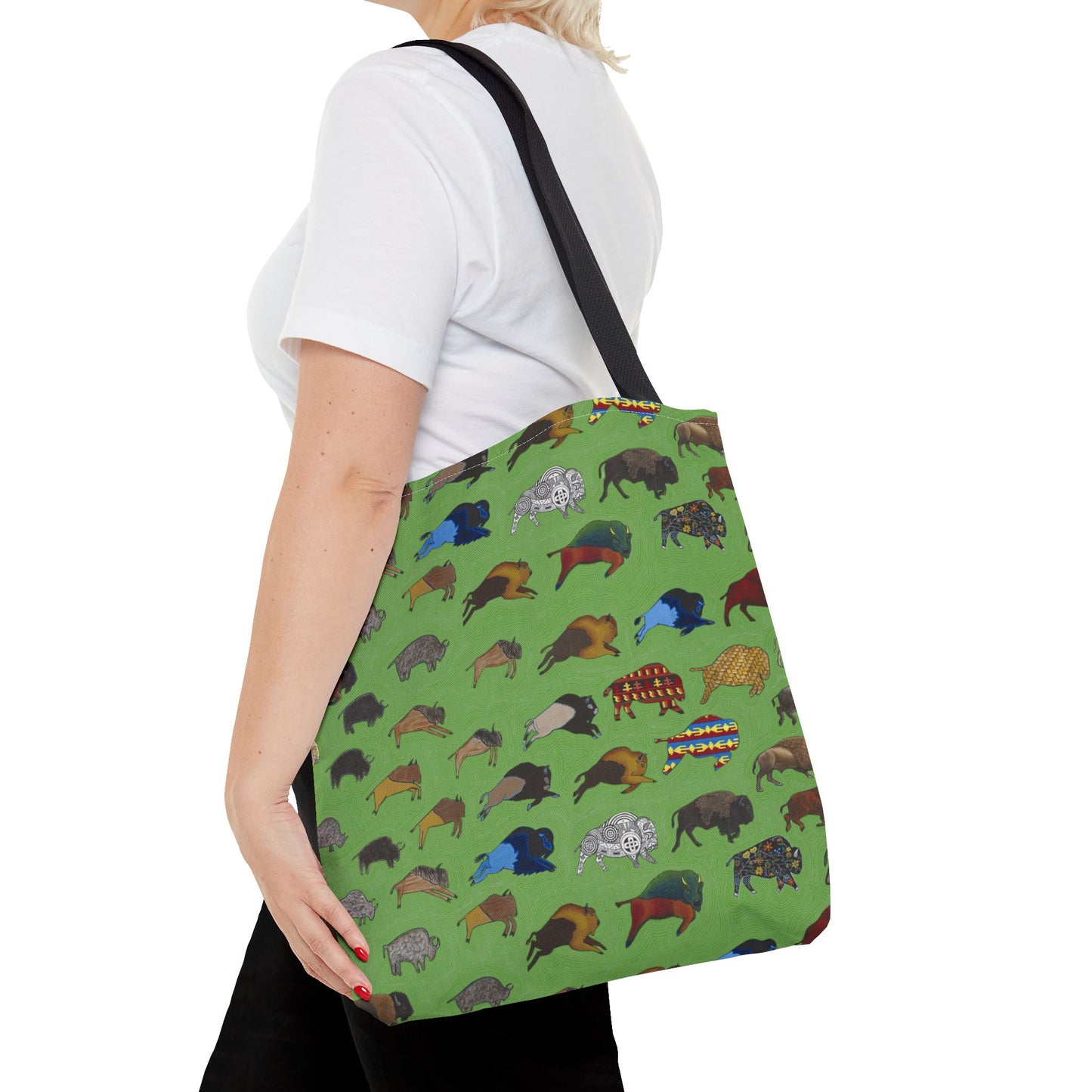 Tote Bag, Green, Bison Transition, Buffalo, Native American