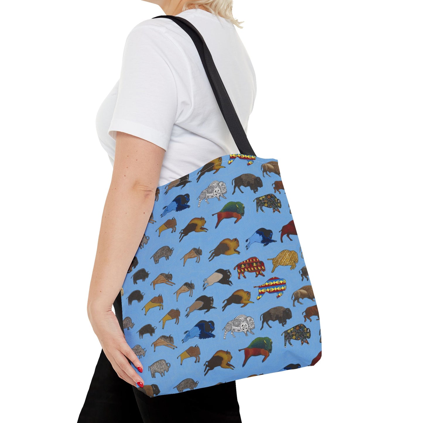 Tote Bag, Blue, Bison Transition, Buffalo, Native American