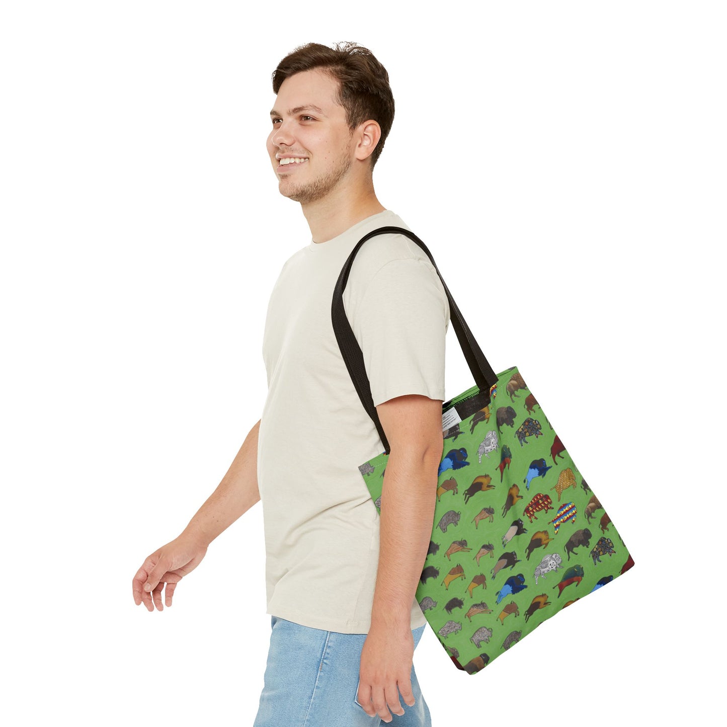 Tote Bag, Green, Bison Transition, Buffalo, Native American