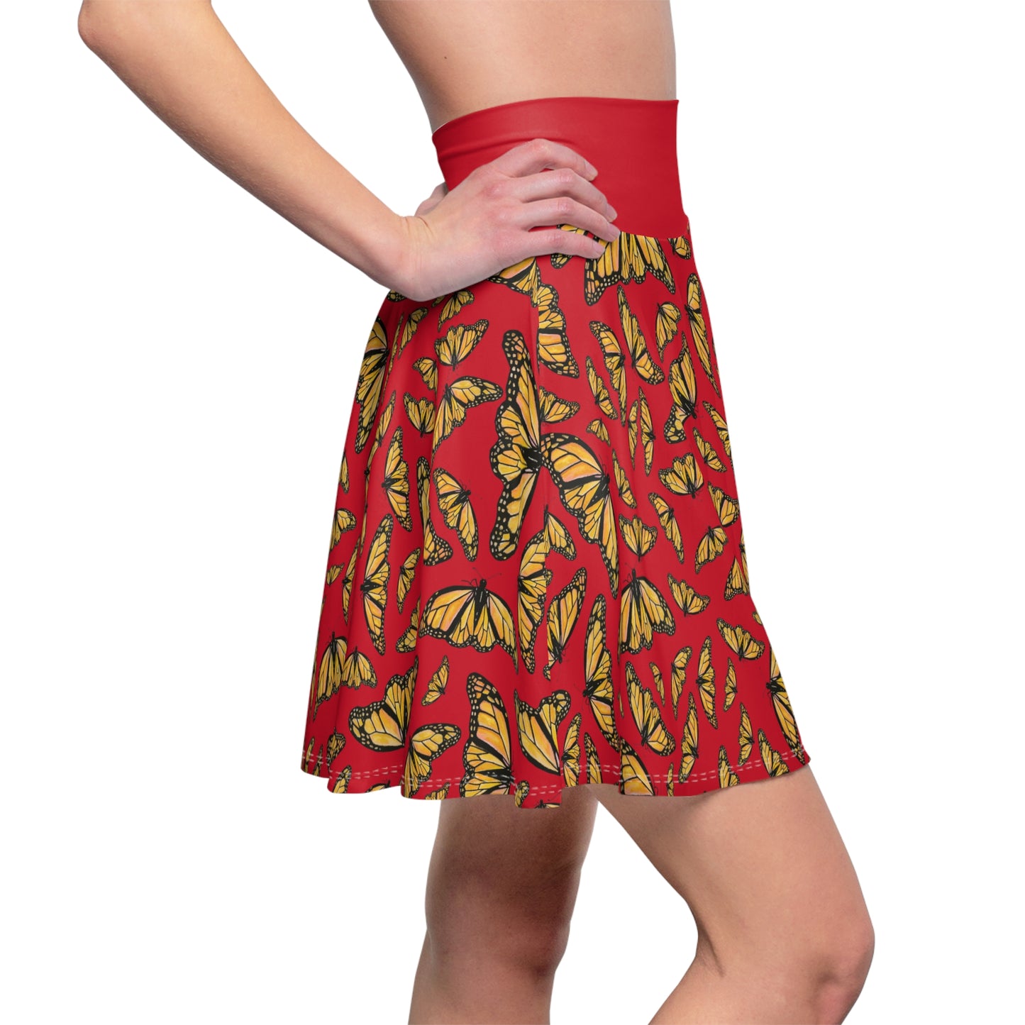 Women's Skater Skirt, Monarch, Red Background, Butterfly, Kamama