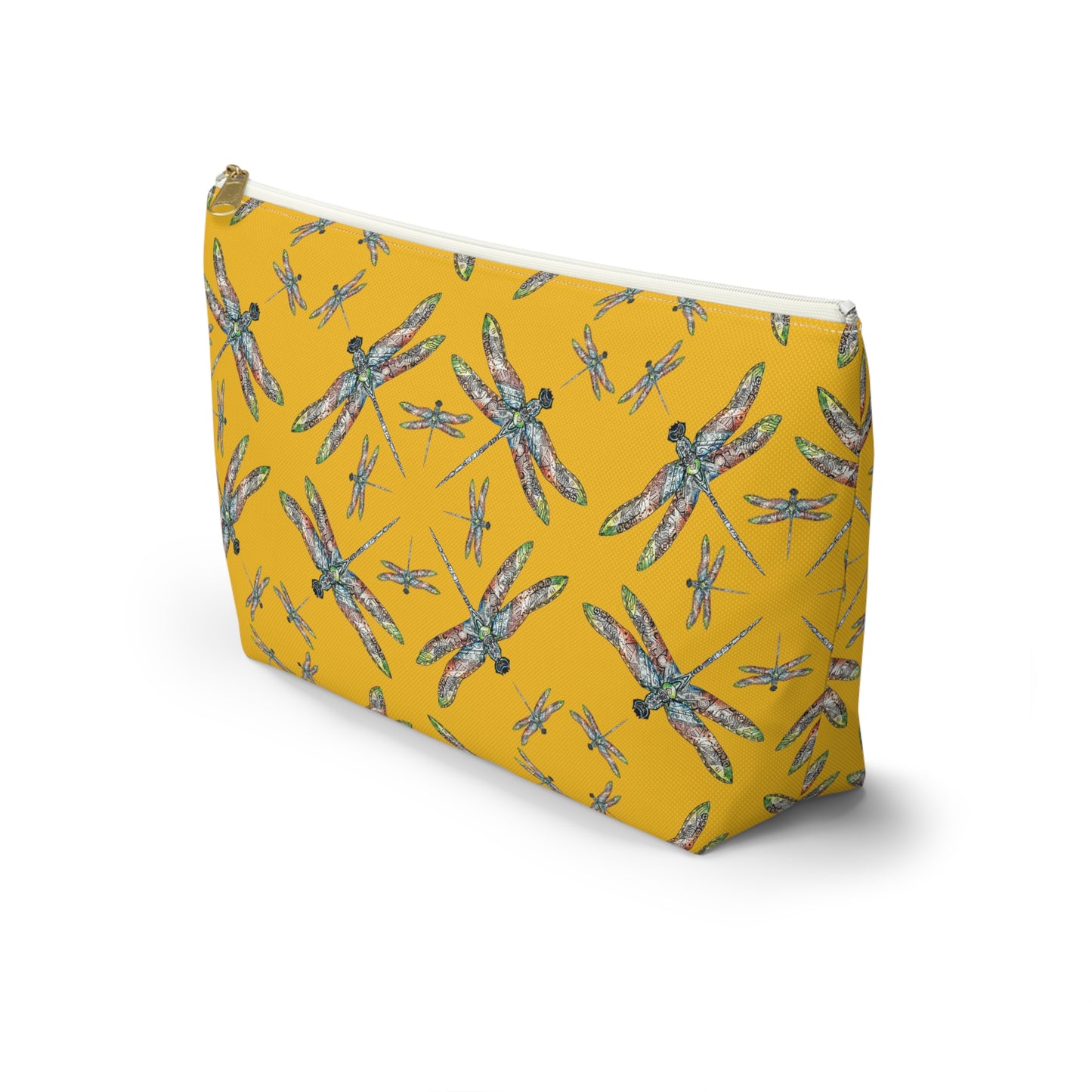 Accessory Pouch w T-bottom, Dragonfly, Yellow, Native American design, Makeup bag, Pencil case, Travel cosmetic pouch